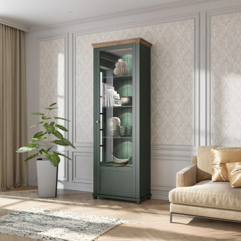 Witryna szklana prawostronna EVORA ciemnozielona/dąb Lefkas - 24ZRJU06