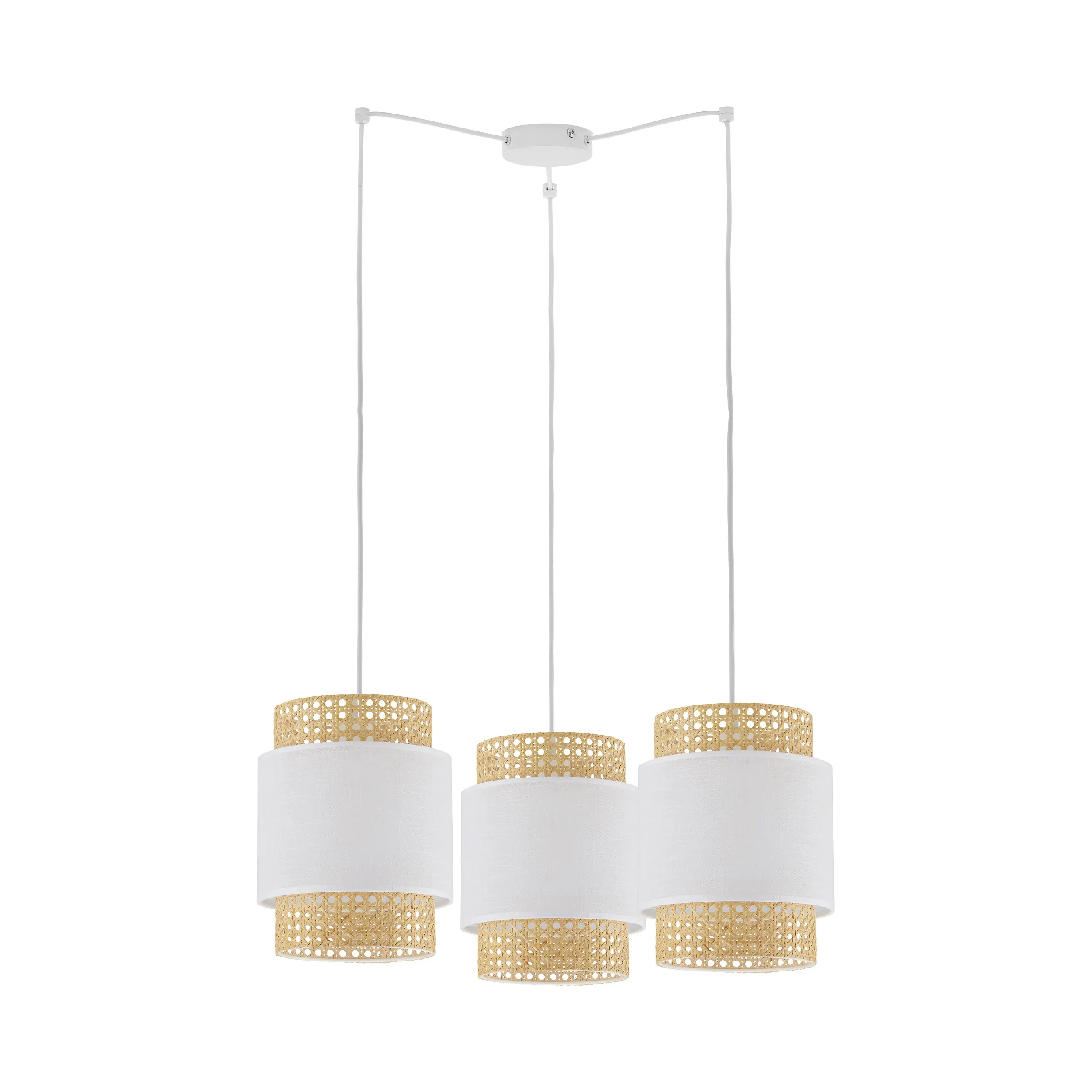 Lampa wisząca BOHO biała z brązowymi elementami z plecionki dodatkowo podwieszana 130x70cm
