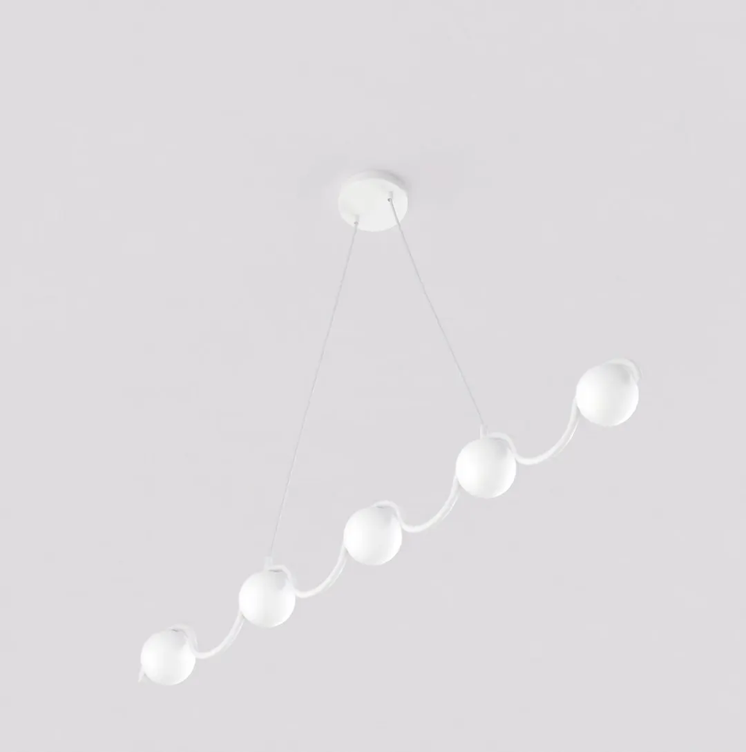 lampa wisząca, kule, biały, konstrukcja łańcuchowa, montaż wiszący