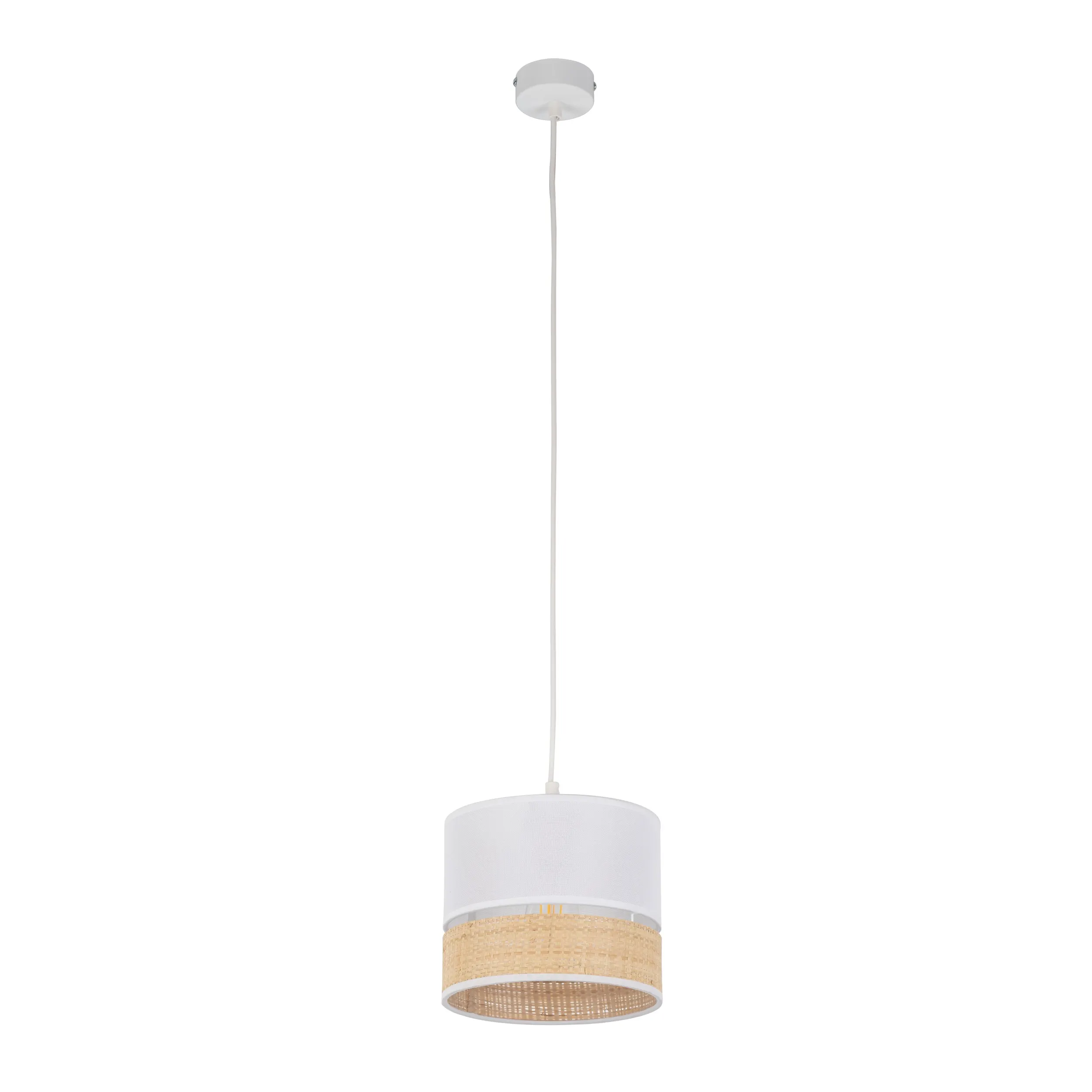 Lampa wisząca PAGLIA biała z elementem brązowym z plecionki 160x20cm