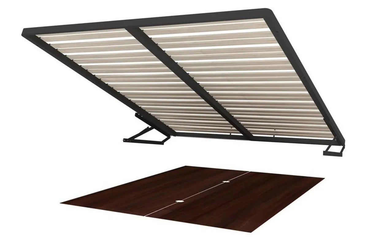 Łóżko PORTI 76 dwuosobowe drewniane z tapicerowanym zagłówkiem dąb antyczny czarne 160x200cm - TH-100-1214