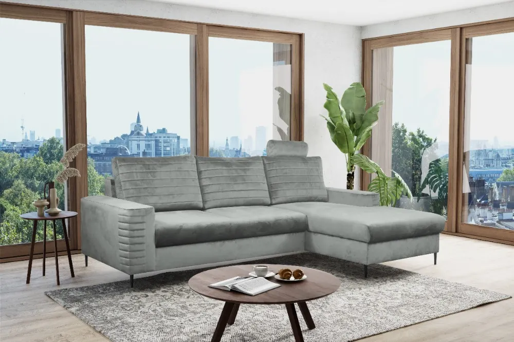 Narożnik rozkładany z pojemnikiem COLLIN VELLUTO 253 cm prawy szary - COLILIN_NAR_VELLUTO16_P