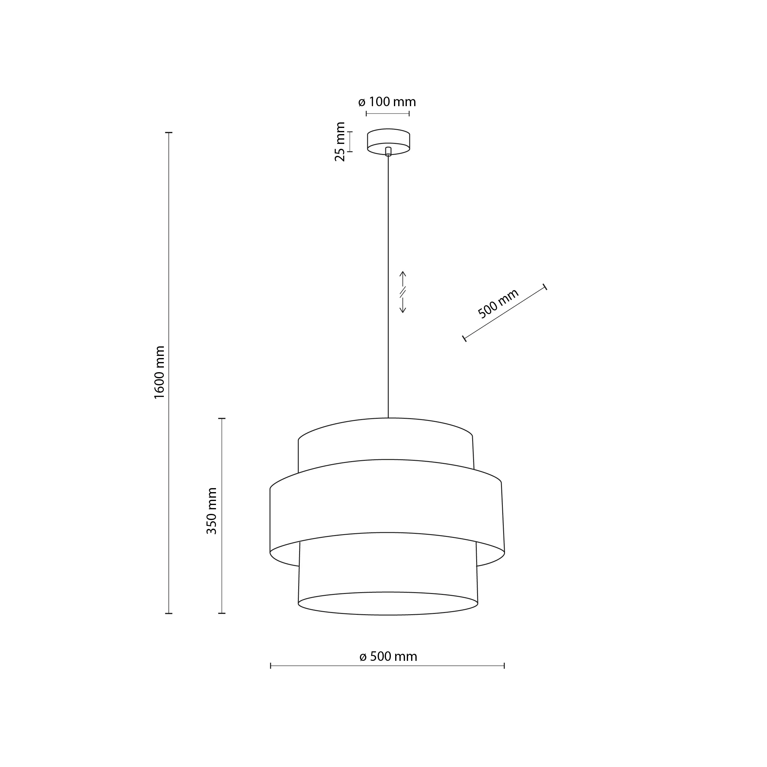 Lampa wisząca CALISTO biała z tkaniny na czarnej podstawie i przewodzie 160x50cm - TK_5095