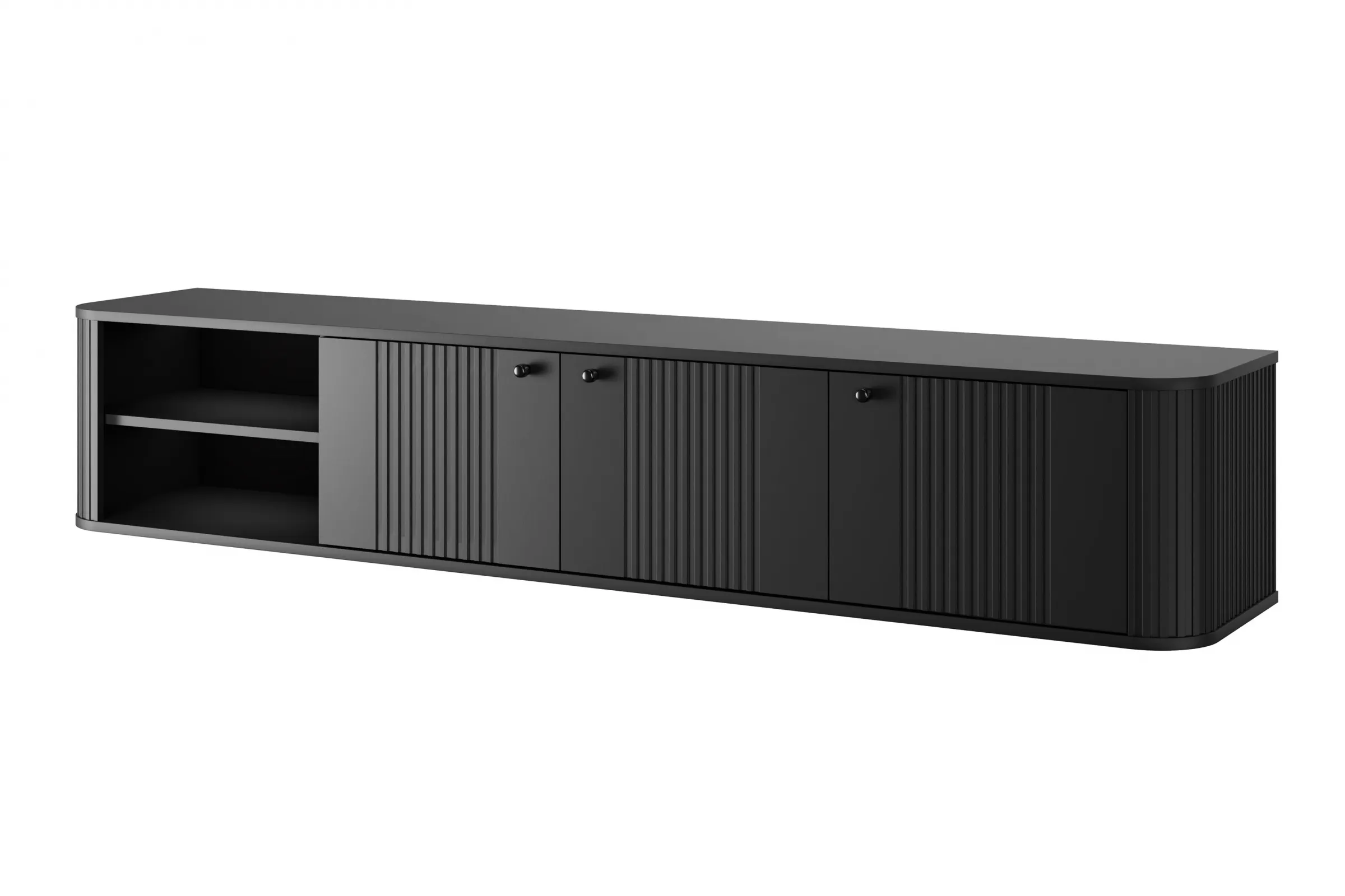 Szafka RTV wisząca 3-drzwiowa VESPER RTV 187 ryflowany front czarna czarne uchwyty Meble, Kredens, Szafka, Łóżeczko, Łóżko dziecięce