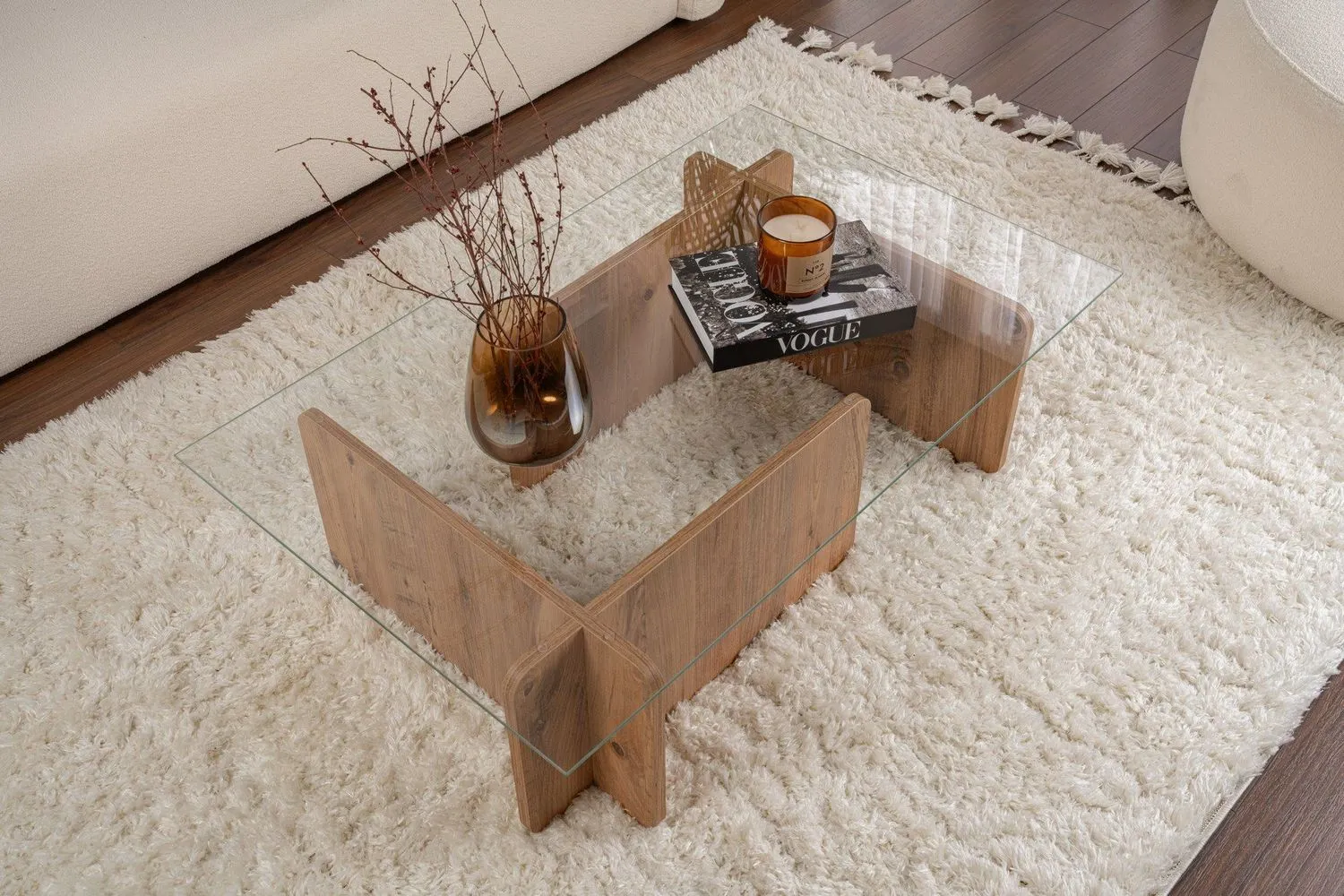 Stolik kawowy FLAVIO 65x105 cm sosna atlantycka transpatentny