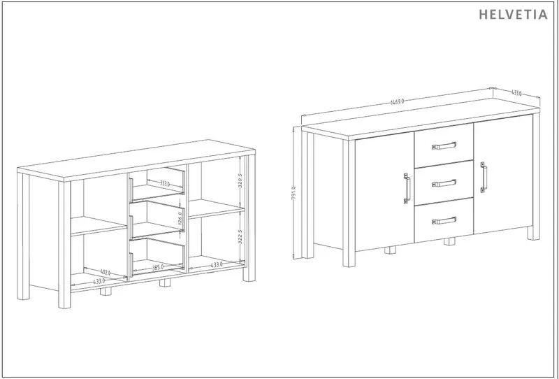 Komoda 2-drzwiowa z szufladami OLIN 147 cm czarna appenzeller - 24ABJC26