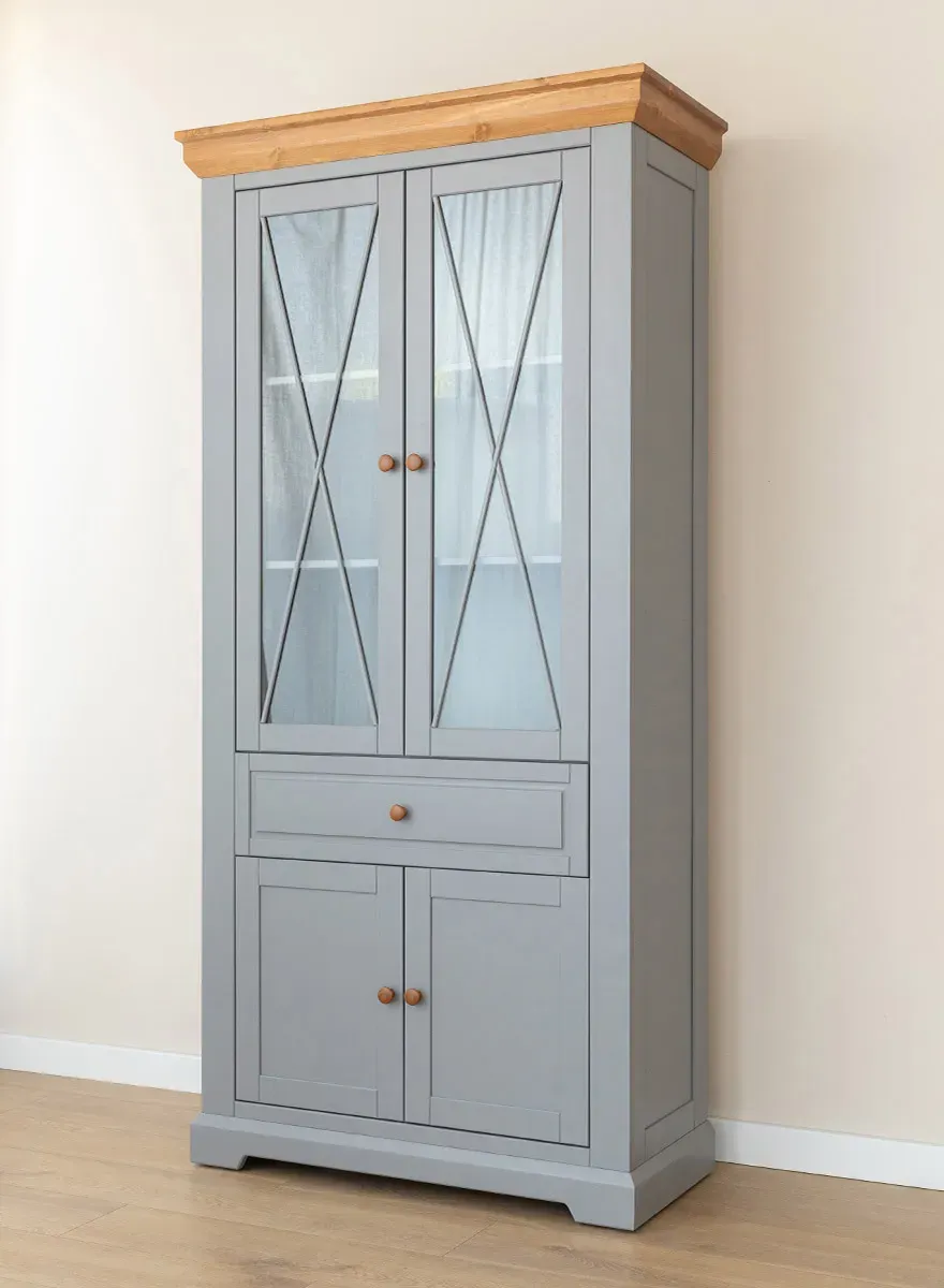 Witryna drewniana 4-drzwiowa z szufladą MARONE ELITE popielaty - PLMEL02/S