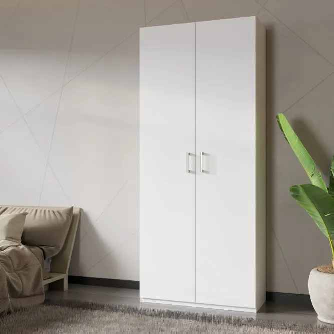Szafa 2-drzwiowa HOME NOOK 2 drążki i półki 90cm biała — zdjęcie 9
