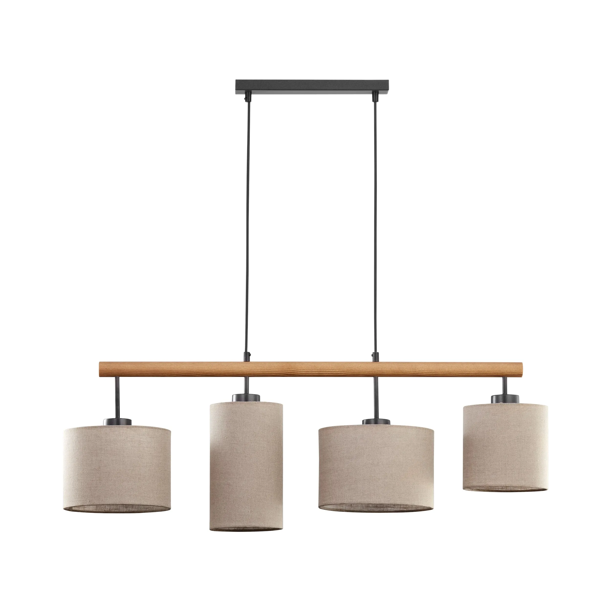 Lampa wisząca DEVA NATURE czarna z drewnianą poprzeczką brązowymi okrągłymi kloszami w różnych rozmiarach 100x96x22cm