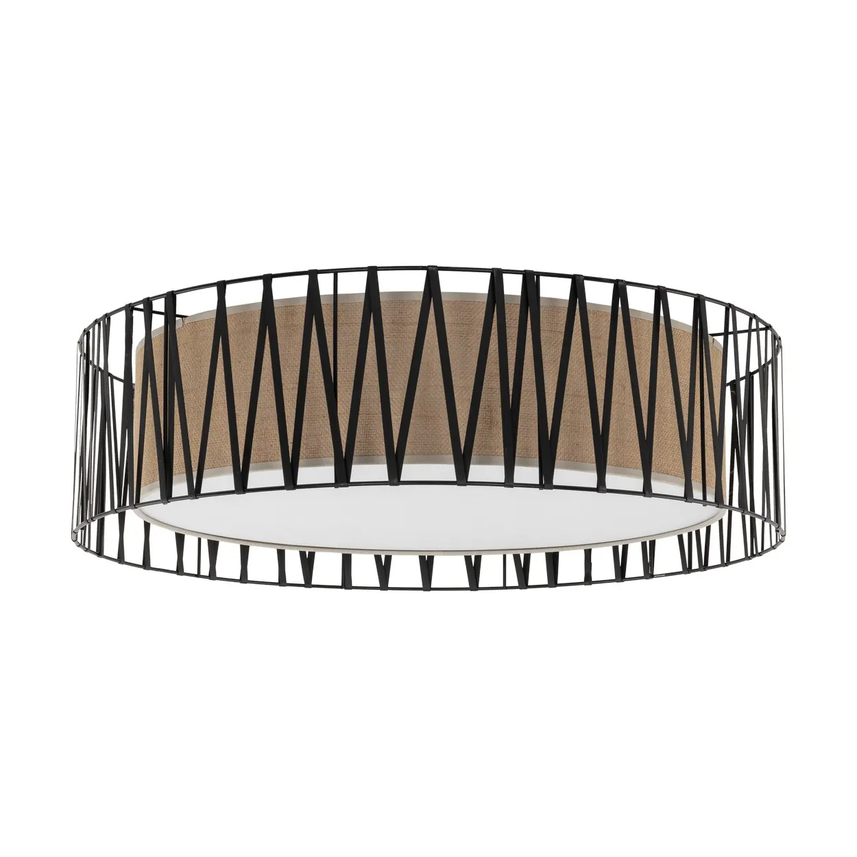 Lampa sufitowa HARMONY czarna tasiemka z brązowym kloszem z tkaniny plecionki okrągła 71x21cm - TK_4556