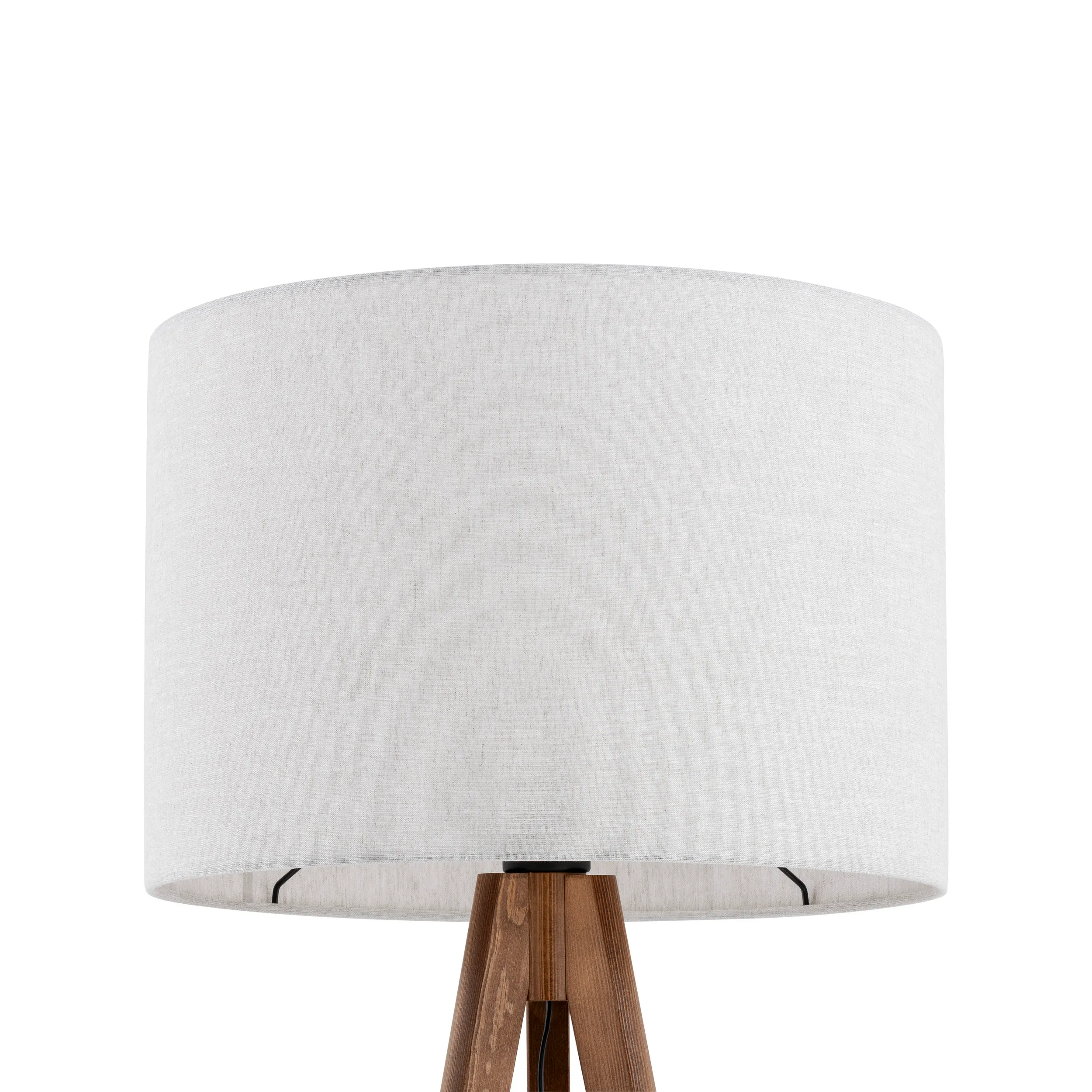 Lampa podłogowa GRAND na drewnianych orzechowych nogach okrągły biały abażur 145x50cm - TK_16004