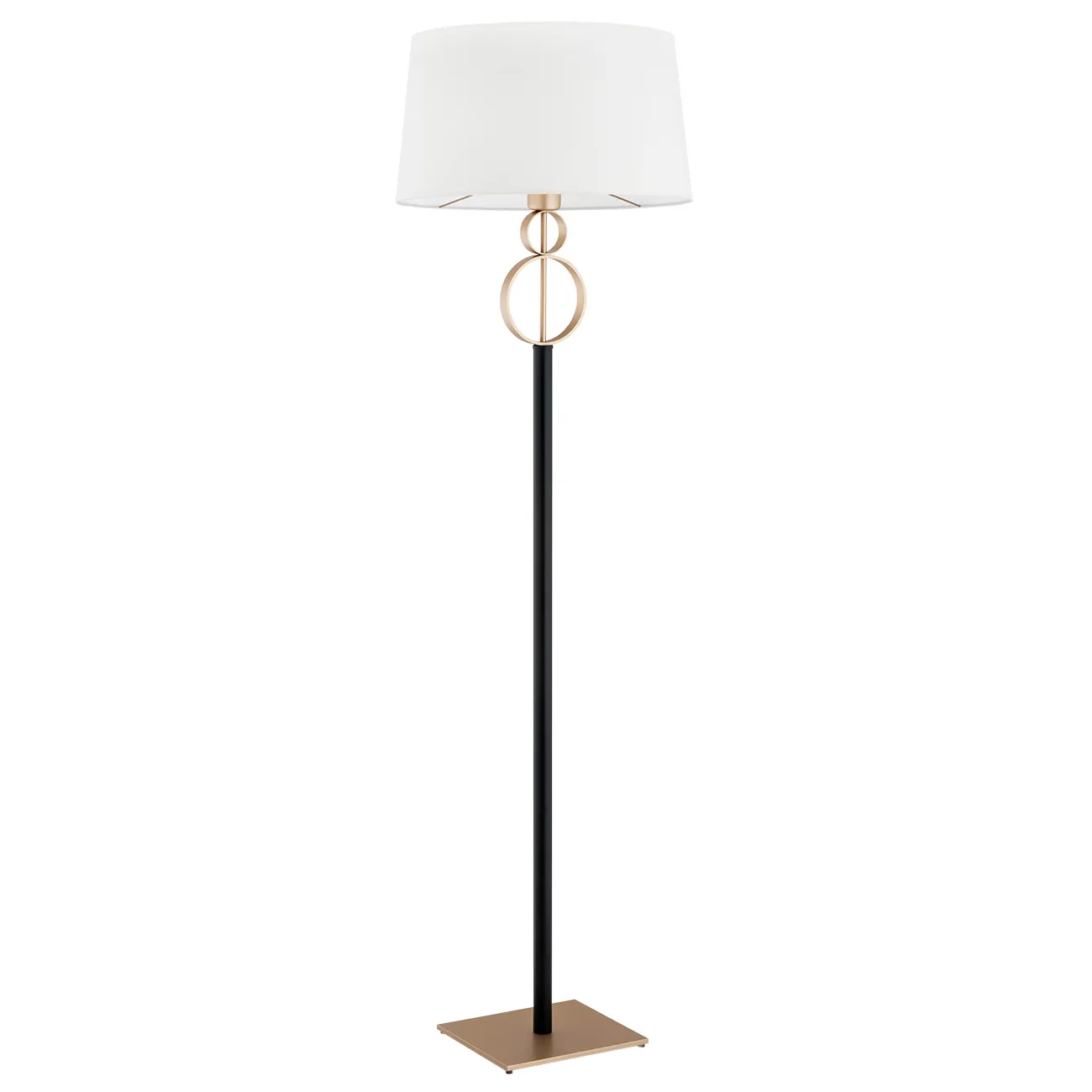 Lampa podłogowa PERSEO metalowa czarna złota śmietankowy okrągły klosz 158x45cm - 8309