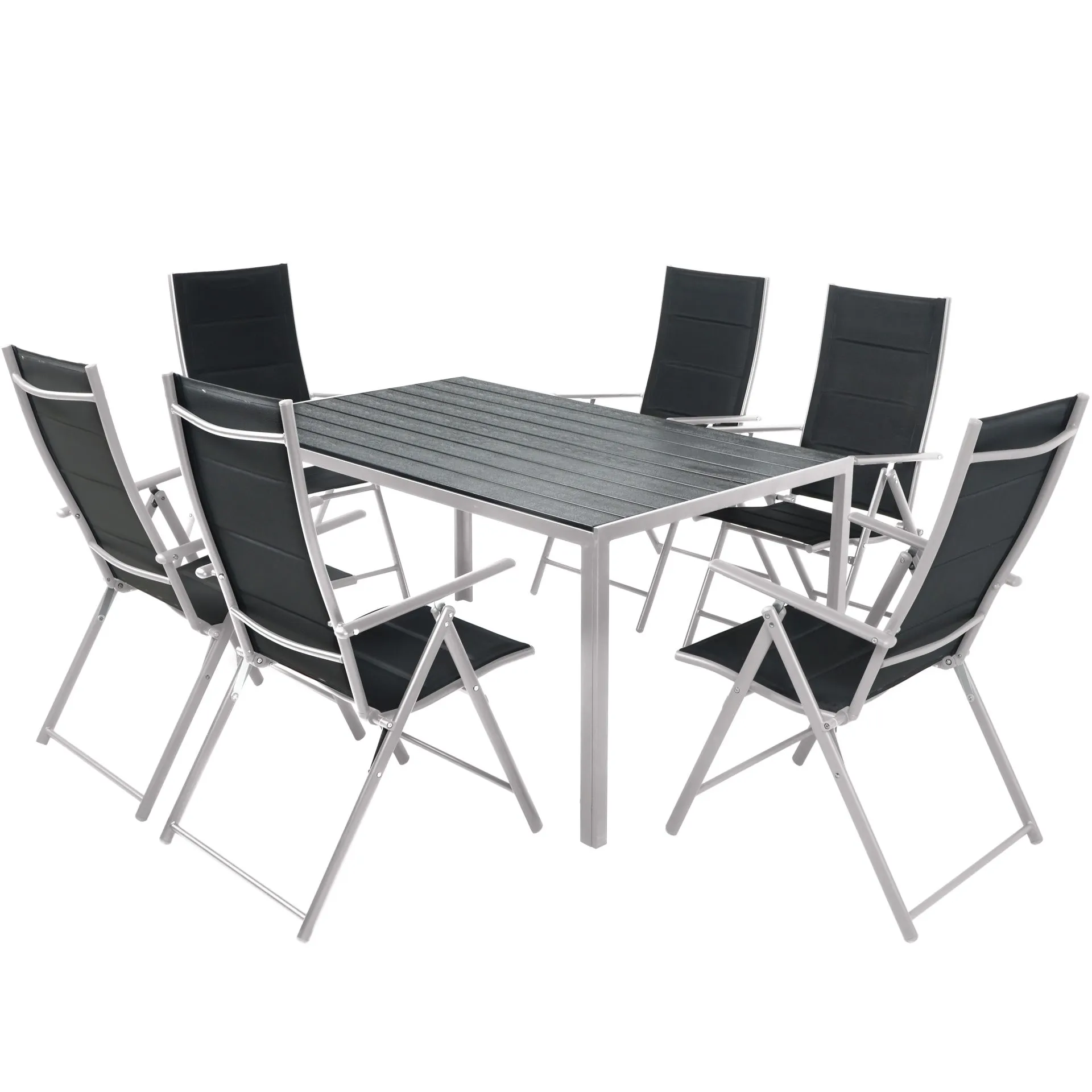 Zestaw Mebli Luxury stół 150x90cm + 6 składanych krzeseł czarno-srebrny - DLG_92085
