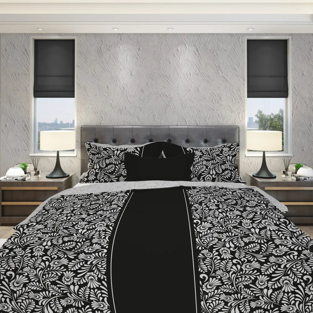 Pościel komplet GLAMOUR 019 bawełna 100% 180X200+2x70X80 biały czarny - FARO_26128