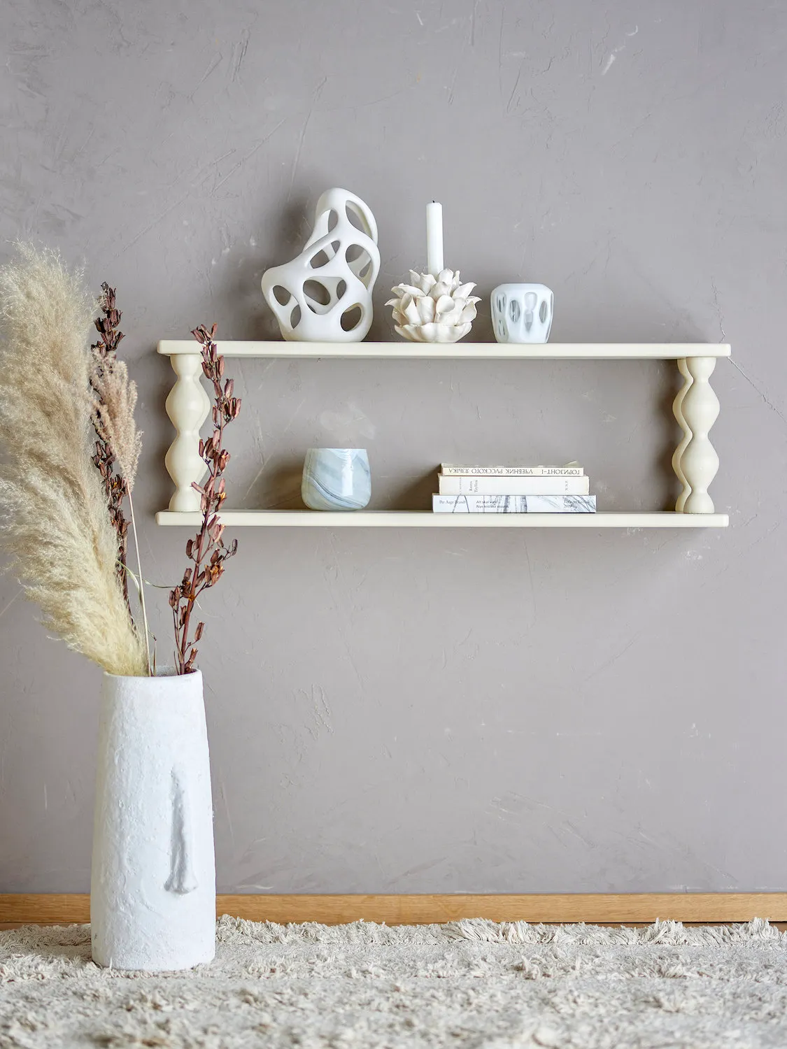 regał, półka, dekoracje, ceramiczne, kolor szary