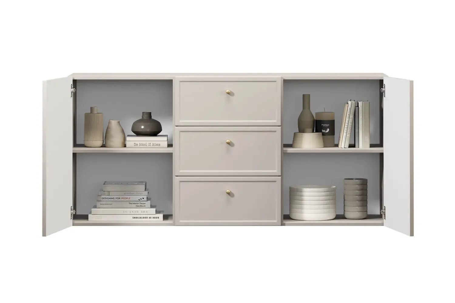 Komoda wisząca 2-drzwoiowa z 3 szufladami LORINI 150 - cashmere gałka złota - B_166772