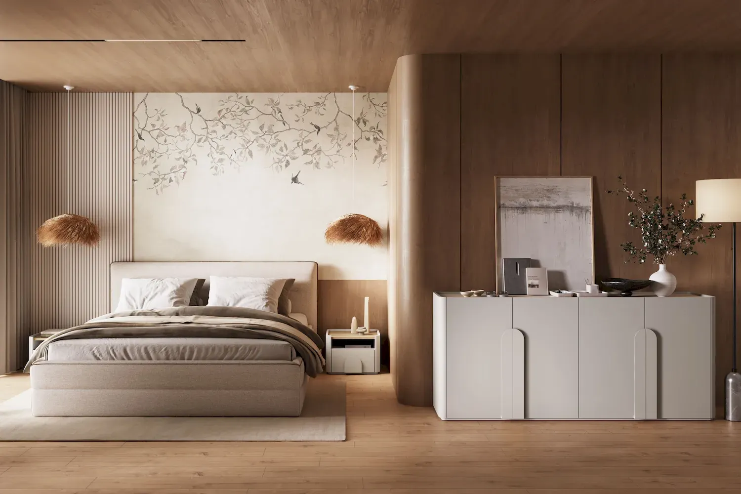 Szafka nocna z 1 szufladą i półką AMILIO 50 - cashmere dąb olejowany uchwyty cashmere - B_167057