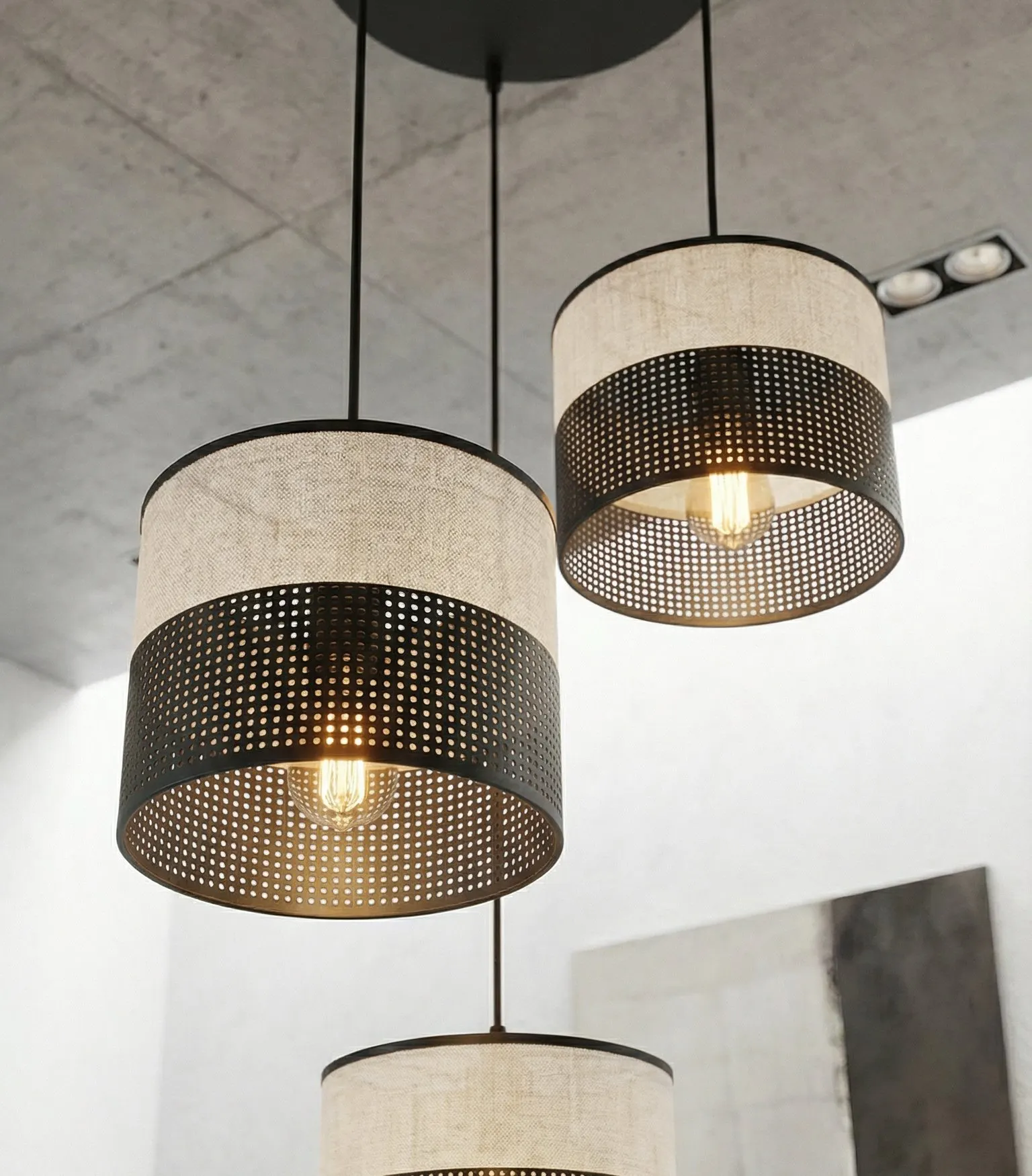 Lampa wisząca KARBON 3 BL GRAY PREMIUM z abażurami szara czarna - 1652/3PREM