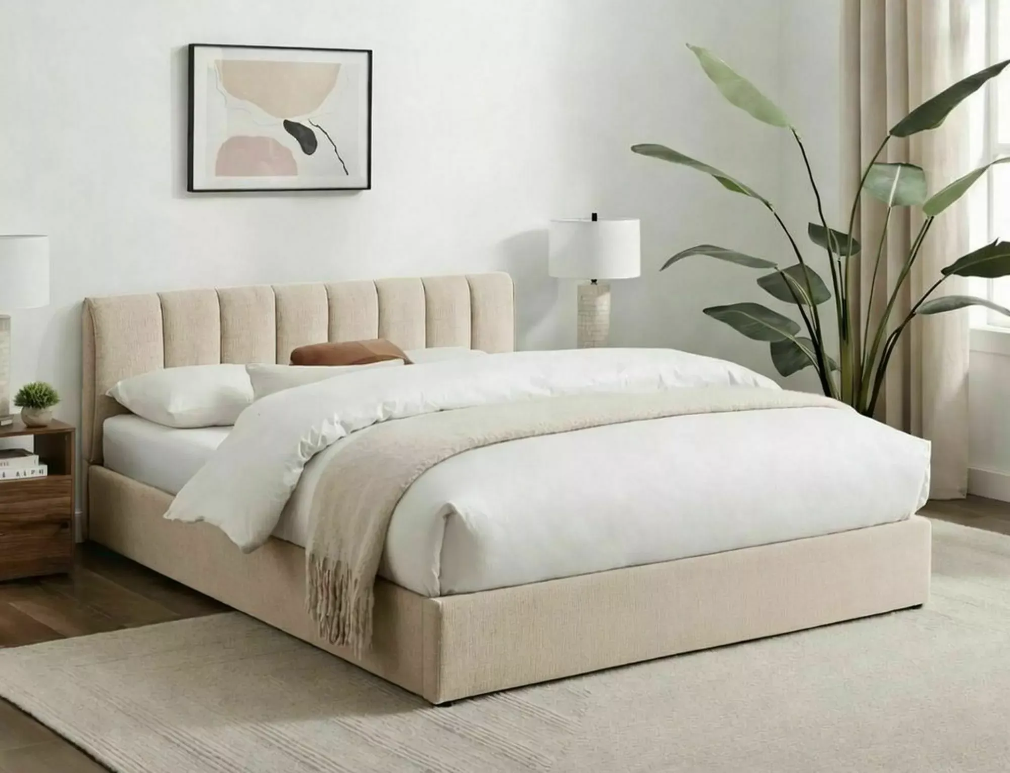 Łóżko z pojemnikiem MONTREAL RAVEN 140x200 beżowe