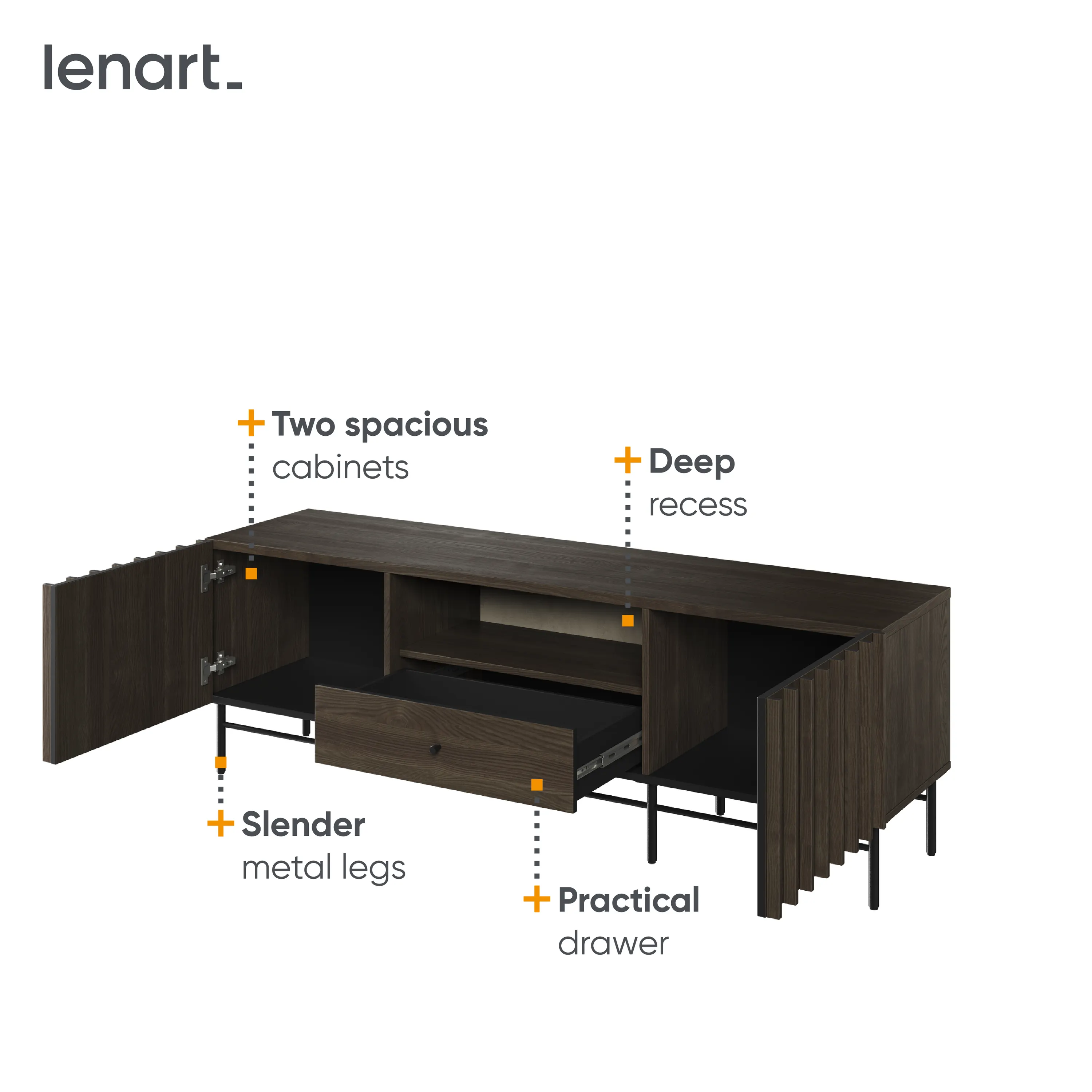 Szafka RTV z lamelami Piemonte PE-03 165cm jesion portlandzki/czarny - PE3JCZ