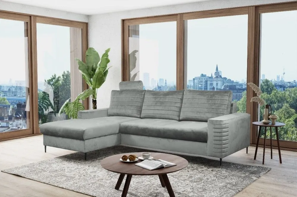 Narożnik rozkładany z pojemnikiem COLLIN VELLUTO 253 cm lewy szary - COLILIN_NAR_VELLUTO16_L