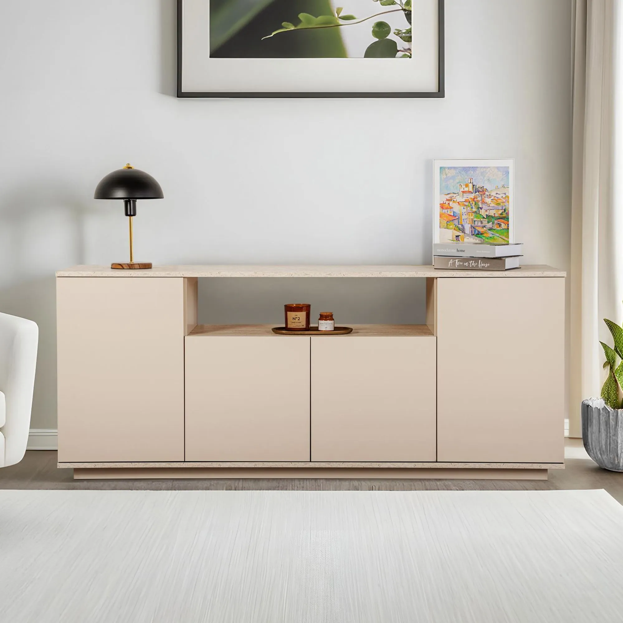 Komoda 4-drzwiowa z wnęką ARISTA 180 cm mink trawertynowy - ASI_353NRD1204