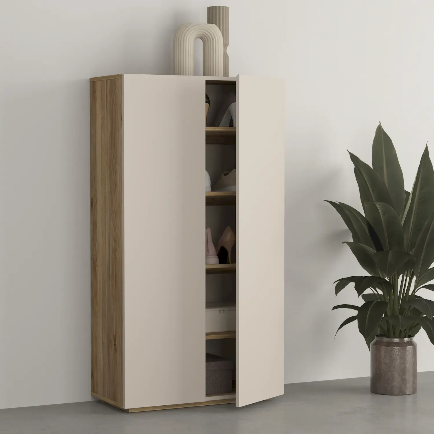 Komoda wysoka 2-drzwiowa CRISS kaszmir dąb Mauvella - 24MKOM42