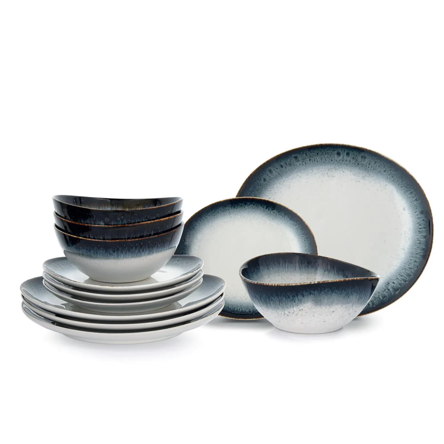 naczynia, zestaw talerzy, miski, ceramiczne, gradientowy kolor