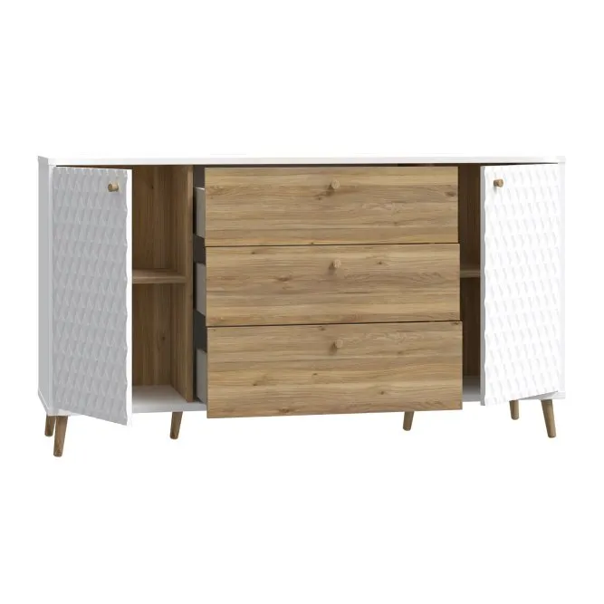 Komoda AKSANA szeroka 2-drzwiowa z 3 szufladami - dąb mauvella, biały - AKNK232-M992