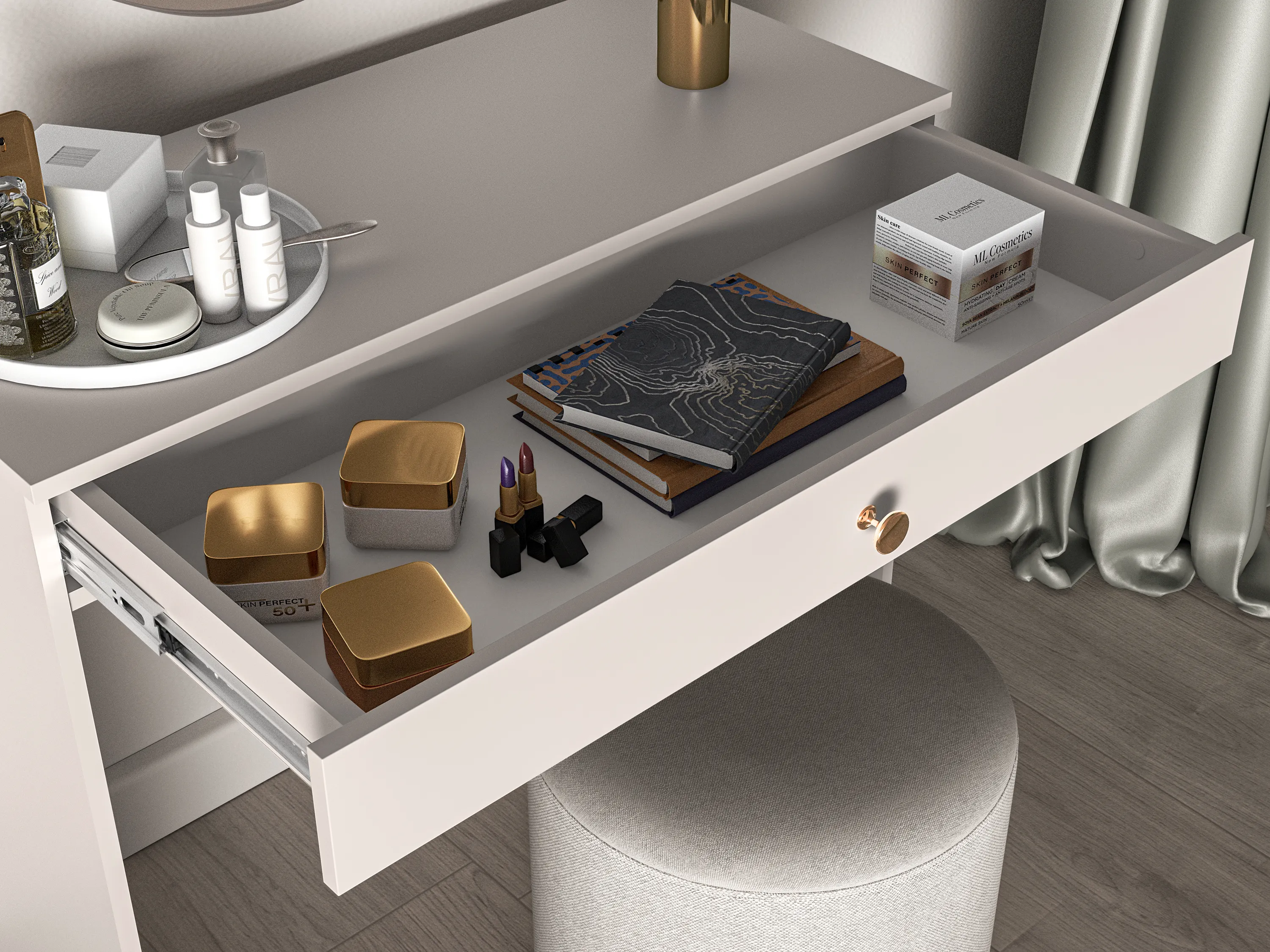 Toaletka z 1 szufladą SELGIN 09 kaszmirowy, złoty - 1SELG09-001