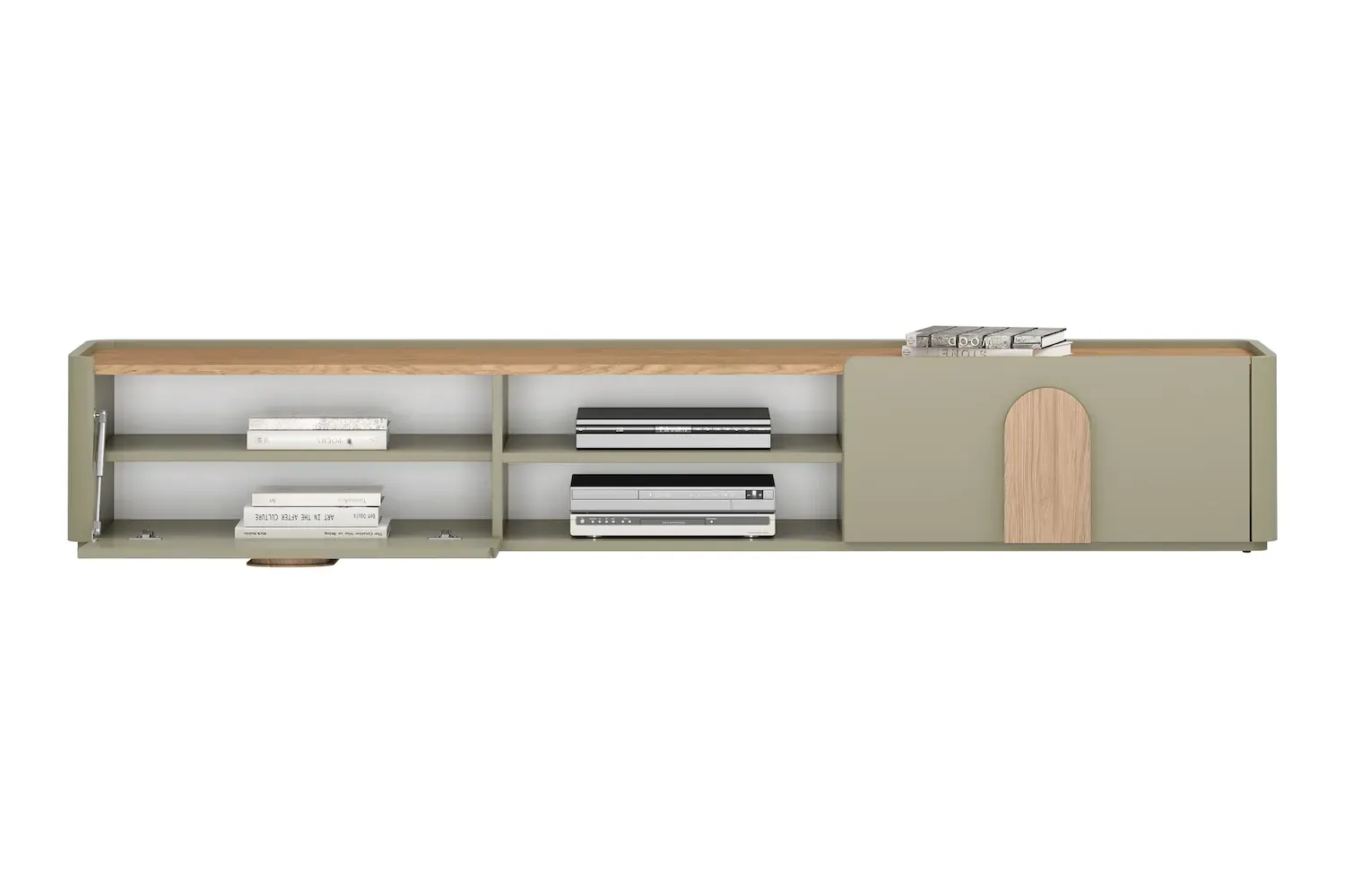 Szafka RTV z klapą i szufladą AMILIO 220 - eukaliptus dąb baltic dune uchwyty dąb naturalny - B_167072