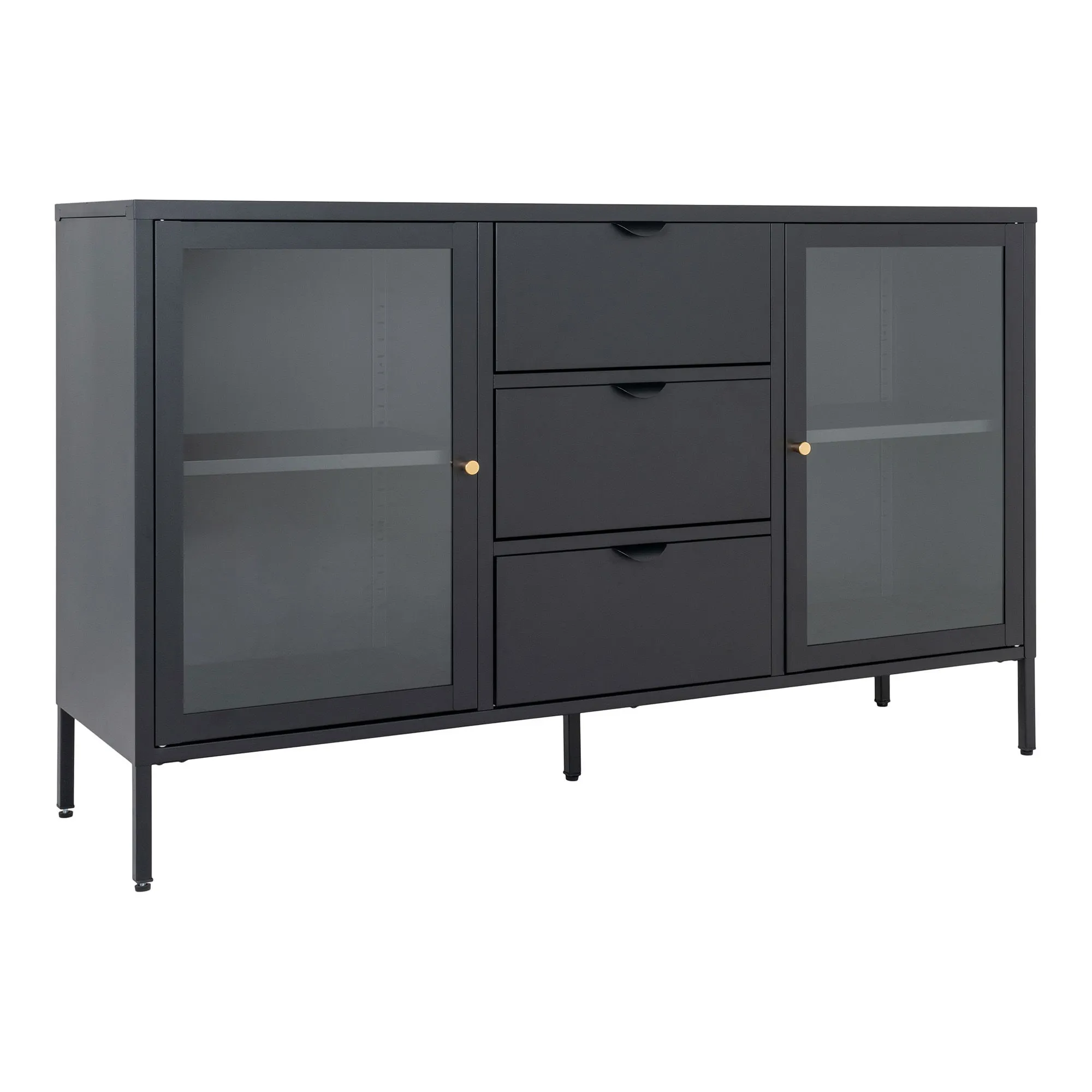 Komoda z witryną 2-drzwiowa z 3 szufladami DALBY przeszklone drzwi 140x85 - czarny Komoda z witryną 2-drzwiowa z 3 szufladami DALBY przeszklone drzwi 140x85 - czarny