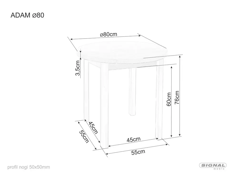 Stół jadalniany ADAM okrągły 80 cm dąb cremona torro/kaszmirowy - ADAMDCTKAFI80