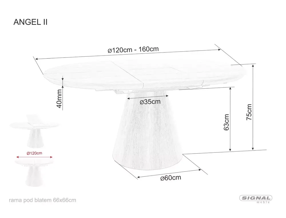 Stół okrągły rozkładany ANGEL II 120x120-160 szary efekt marmuru stelaż czarny - ANGELIISZC120