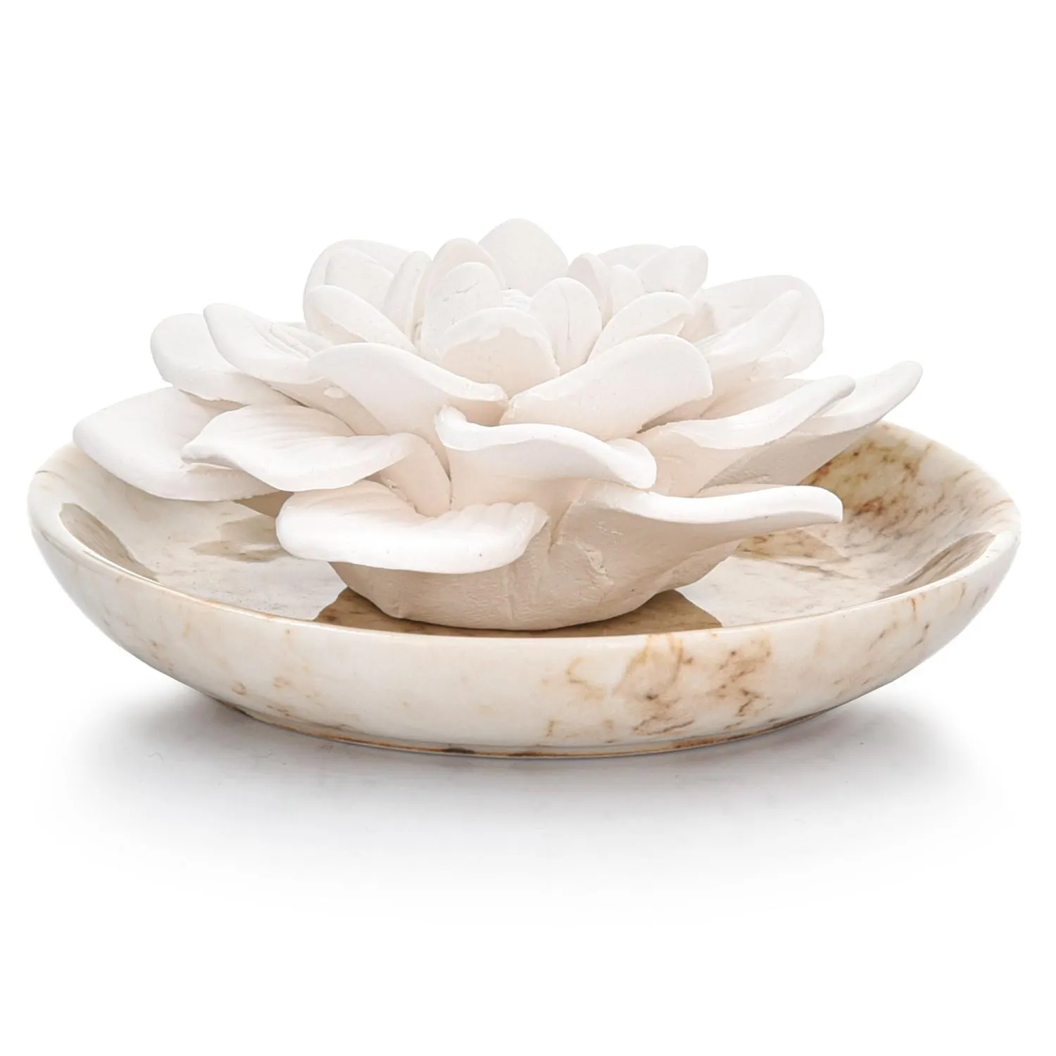 ceramic plate, flower sculpture, white lotus, home decor, white plate