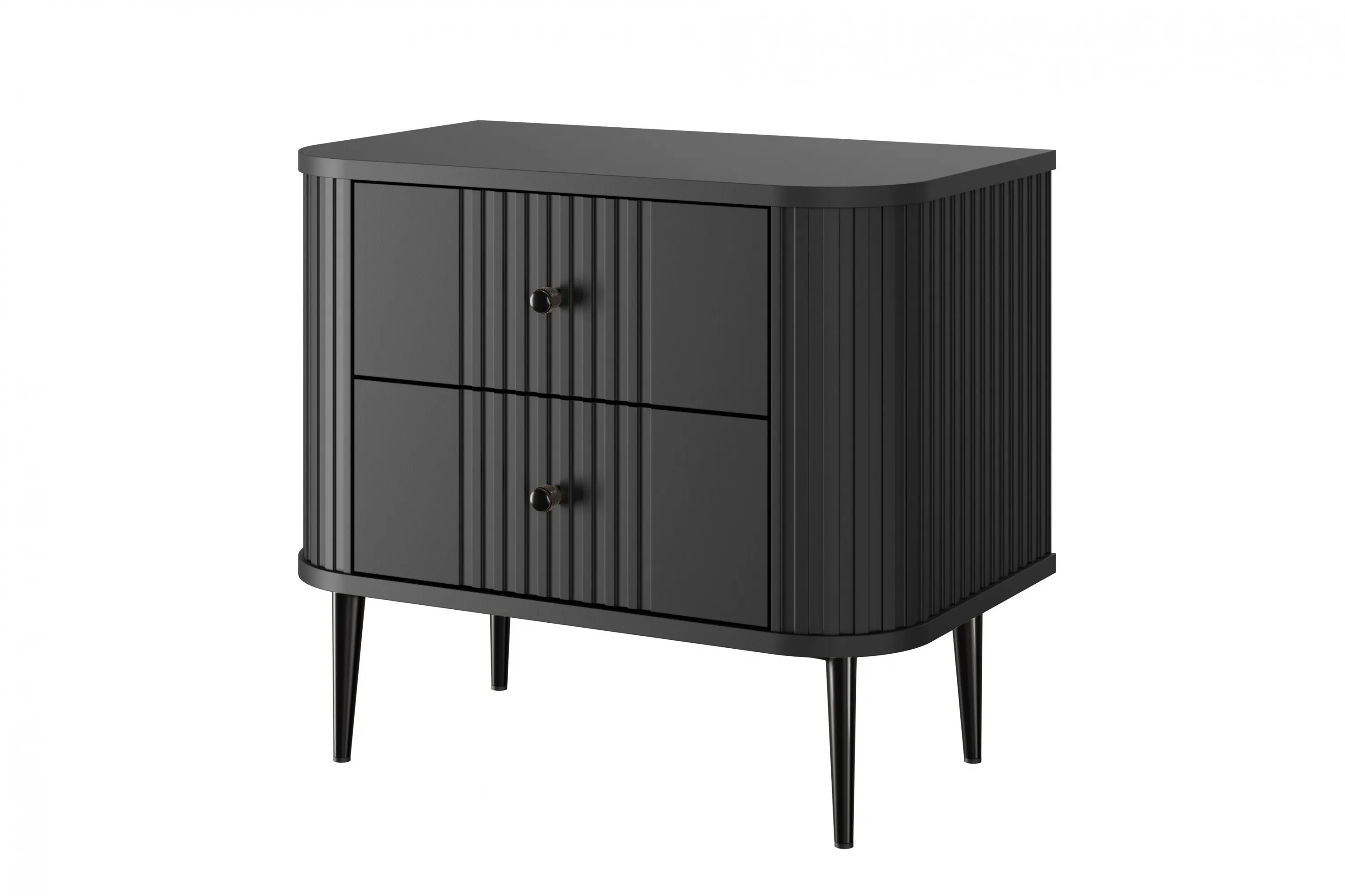 Szafka nocna z 2 szufladami VESPER 56 zestaw 2 sztuk ryflowany front czarny mdf czarne nogi - B_163846