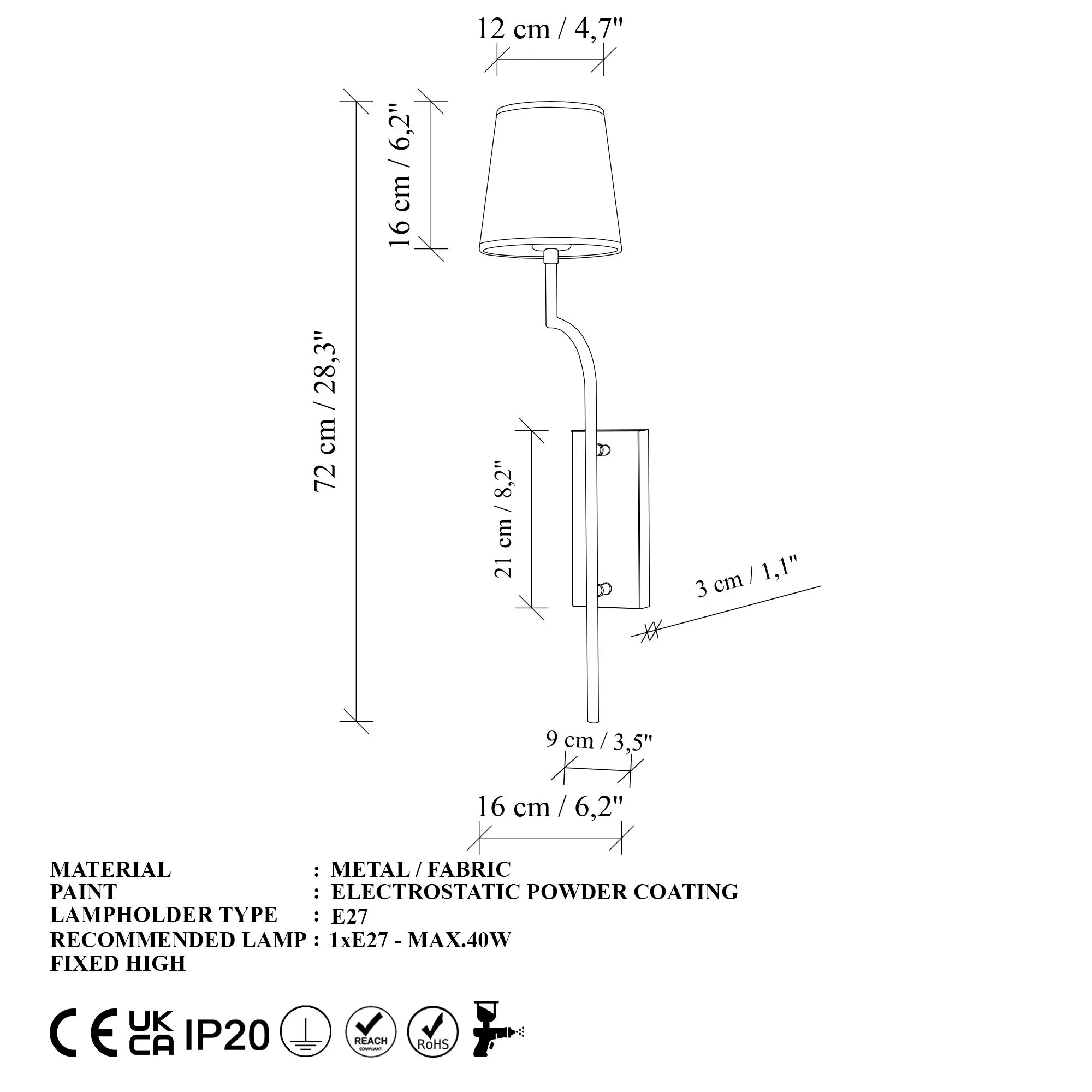 Lampa ścienna kinkiet LUMORA 16x72cm złota kolor klosza biały — zdjęcie 7