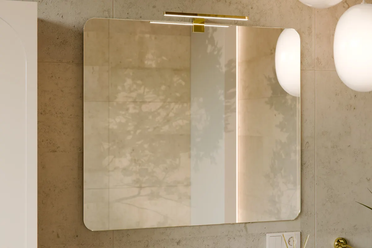 image lustro, kwadratowe, metalowa ramka, błyszczące, lampka