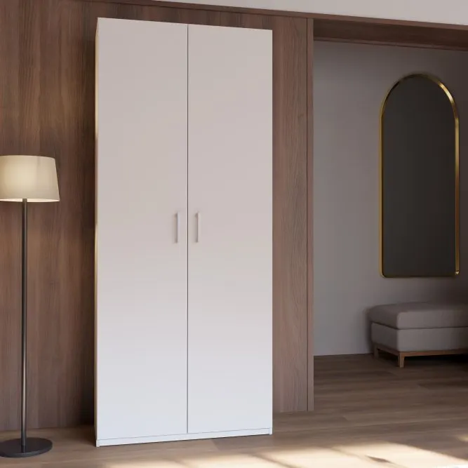 Szafa 2-drzwiowa HOME NOOK 2 drążki i półki 90cm biała — zdjęcie 8