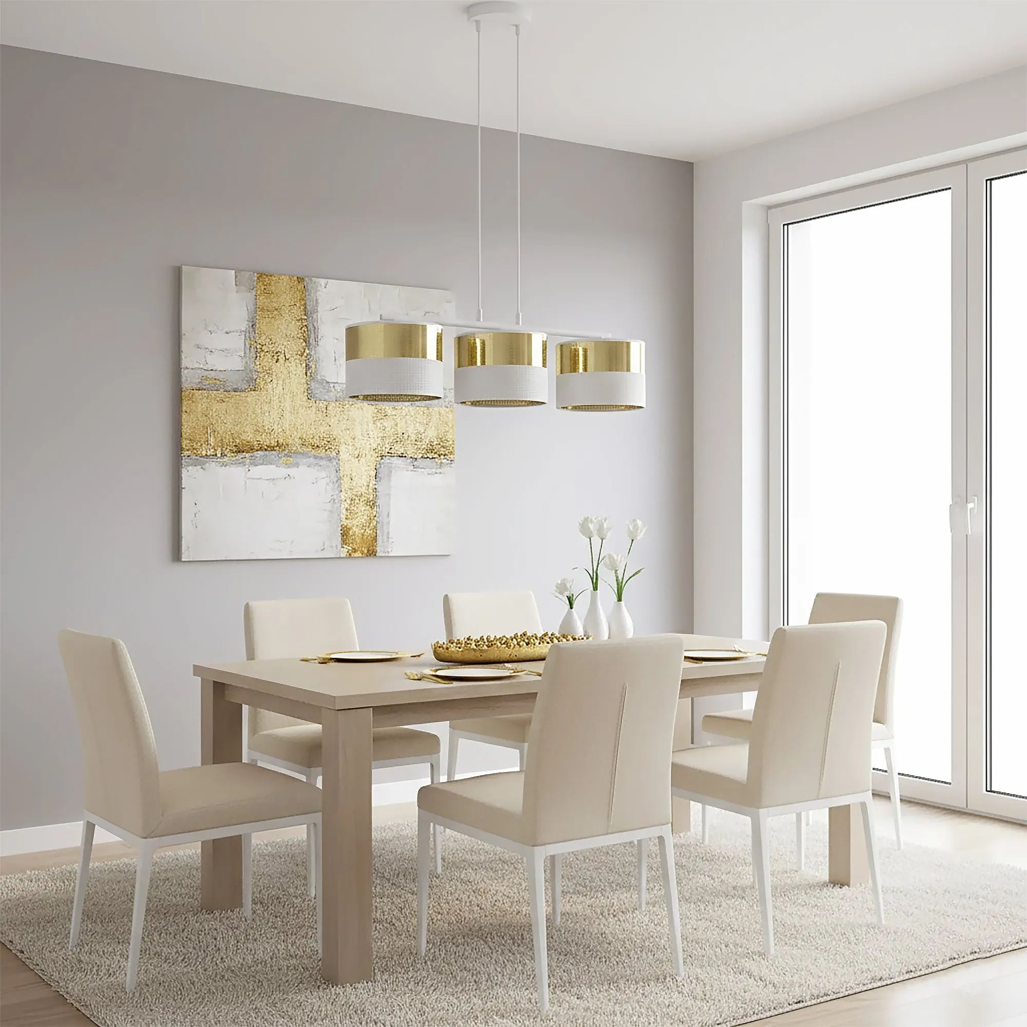Lampa wisząca LUX 3 WH GOLD z abażurem biała złota - 1650/3