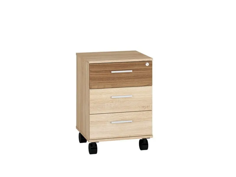 Kontenerek do biurka na kółkach z 3 szufladami - zamek centralny OPTIMAL 2401 sonoma jasna 60x46x41 - 1OPTI2401-005
