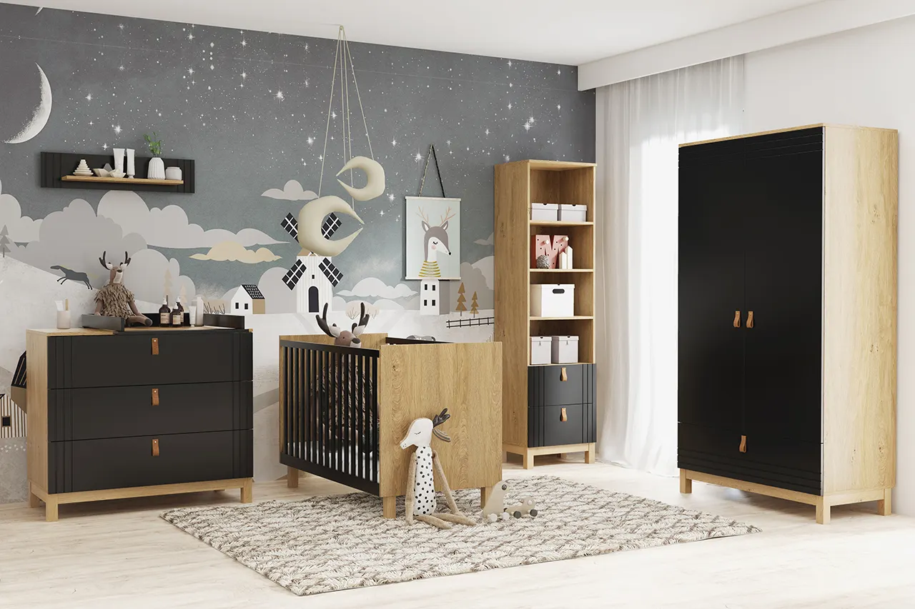 Komoda z szufladami MODERN 100x88 czarna/dąb kamienny