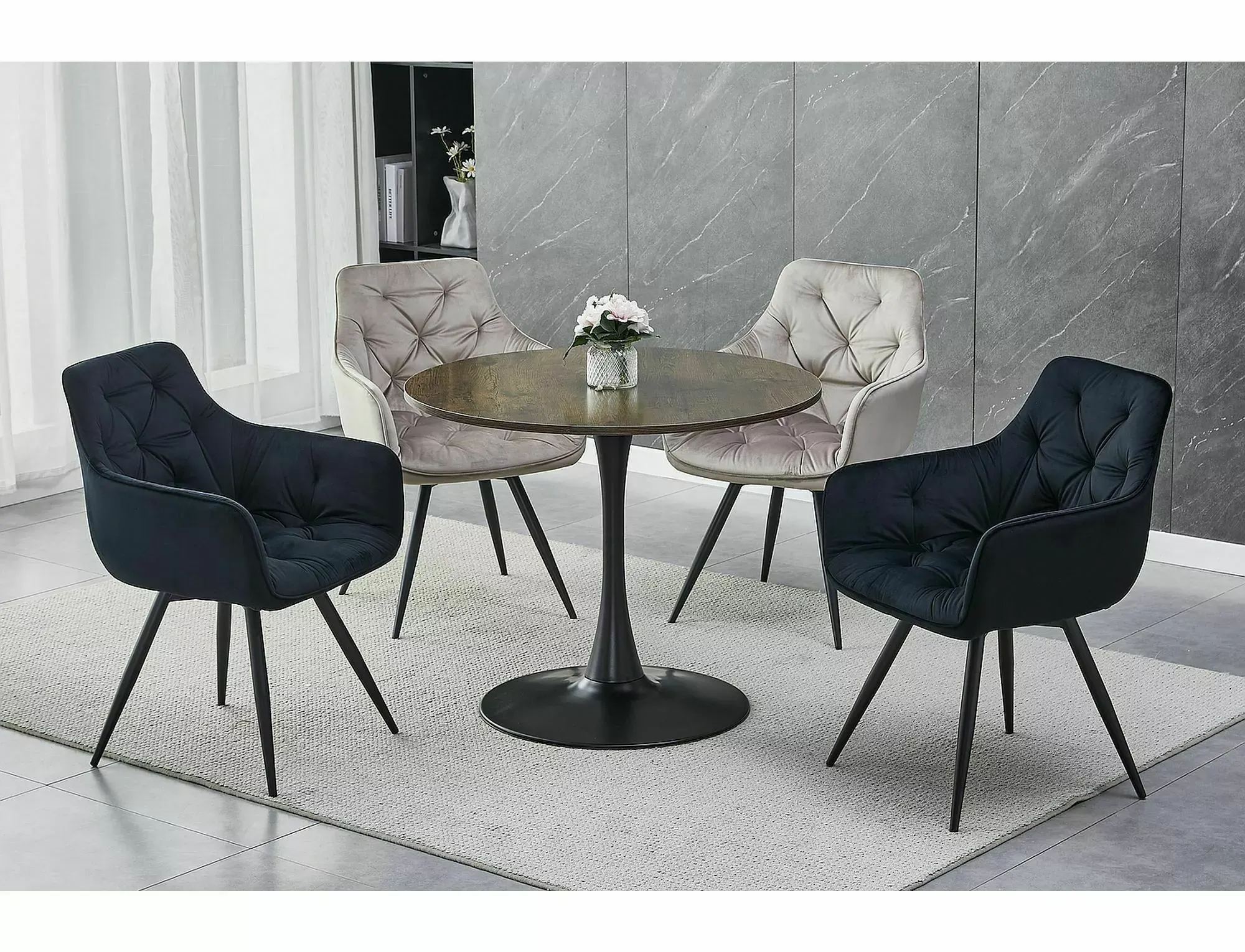 Krzesło obrotowe z podłokietnikami MANGO VELVET Bluvel 19 czarny stelaż czarny - MANGOVCC