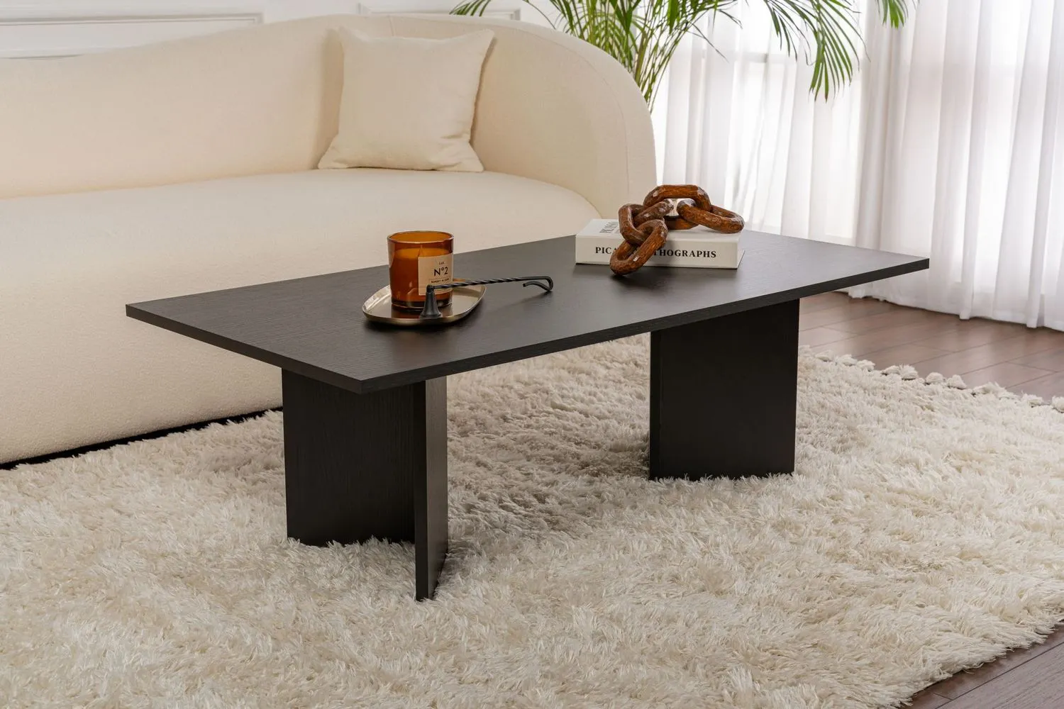 Stolik kawowy SABIN 60x119 cm czarny efekt drewna