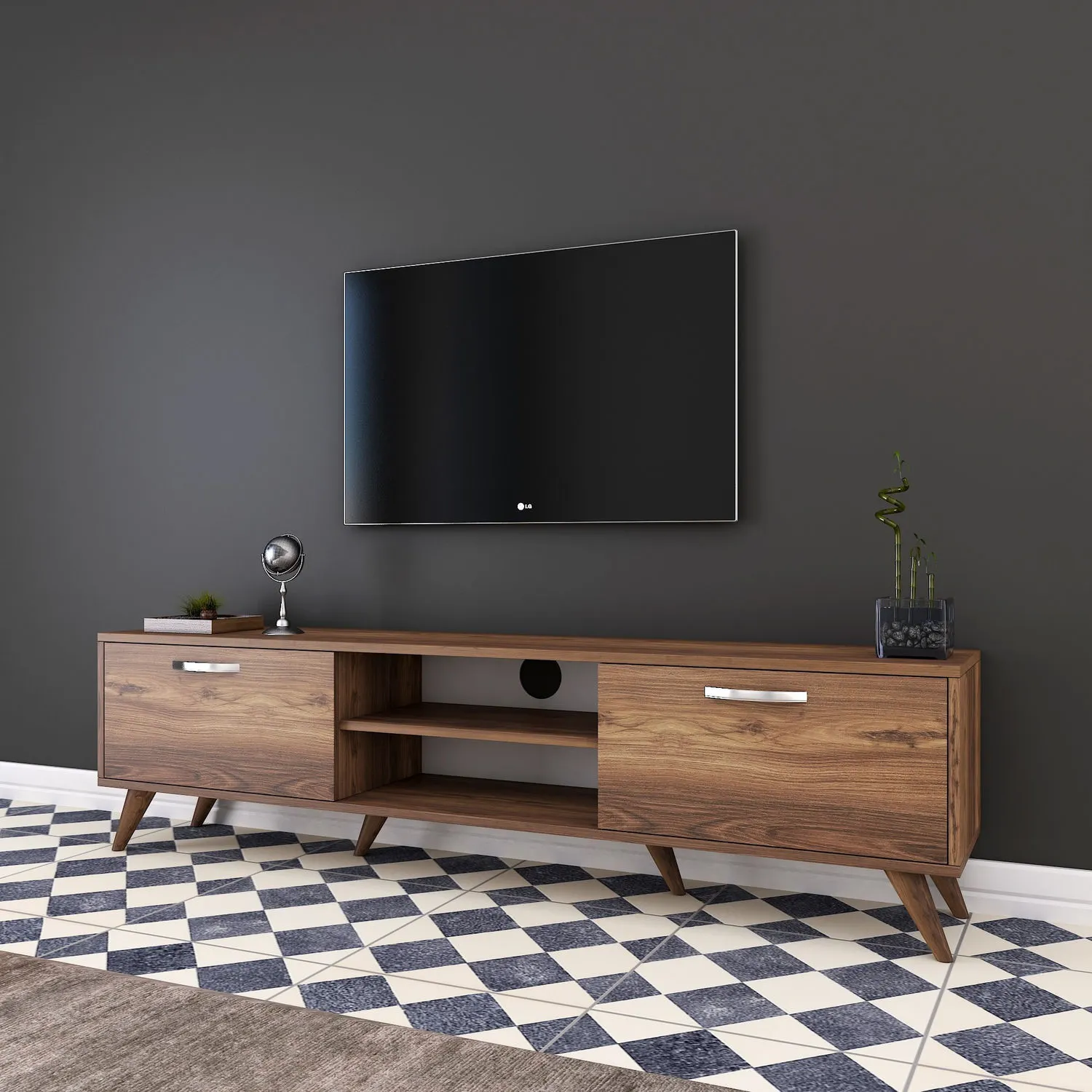 Szafka RTV drewniana 2-drzwiowa A9 180 cm orzechowy