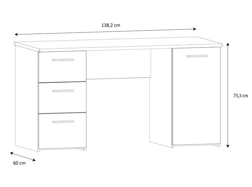 Biurko NET106 z szafką i 3 szufladami - biały - MT311-120