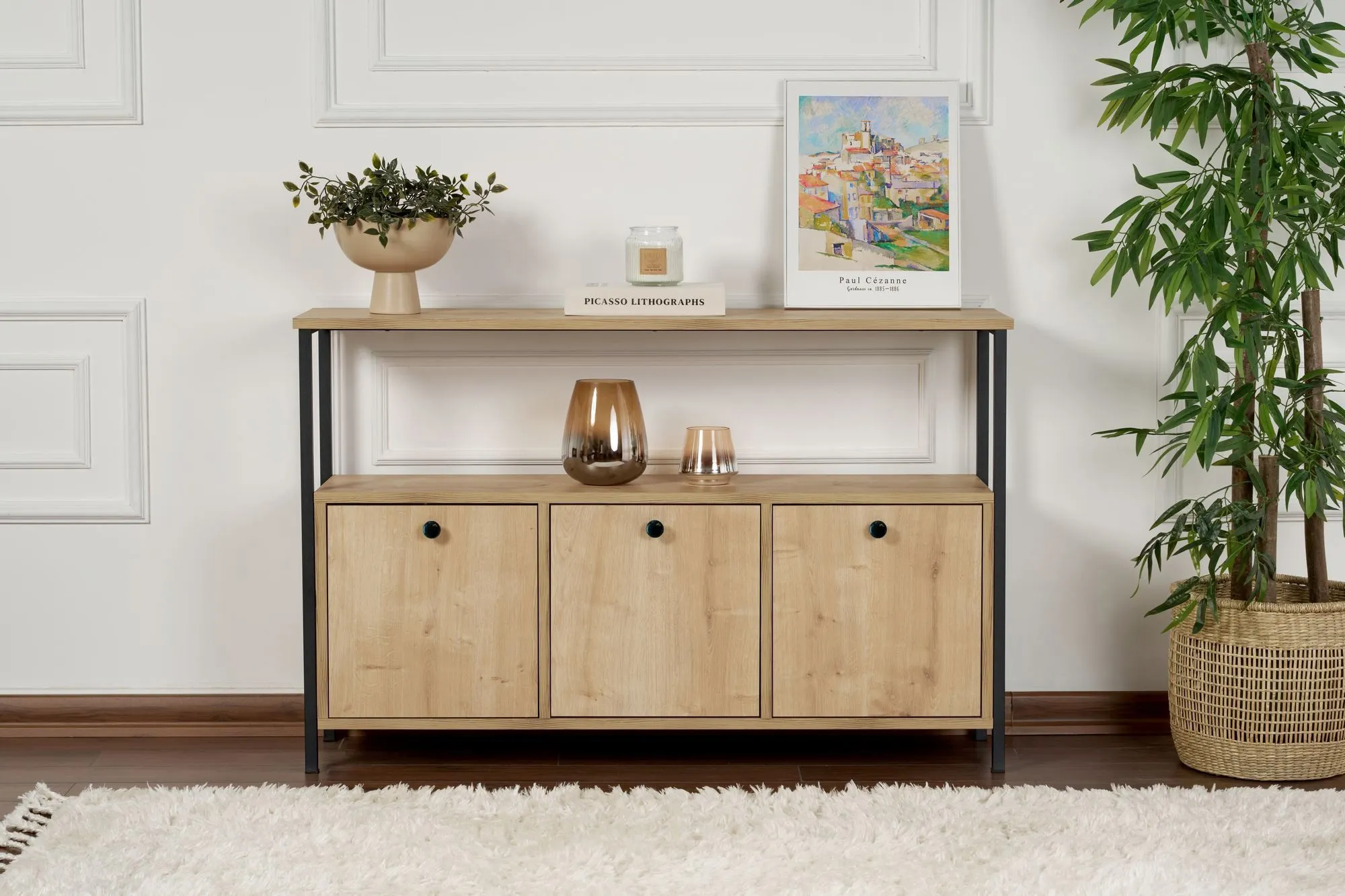 Konsola 3-drzwiowa SOLACE 120 cm dąb czarny metalowy stelaż — zdjęcie 5