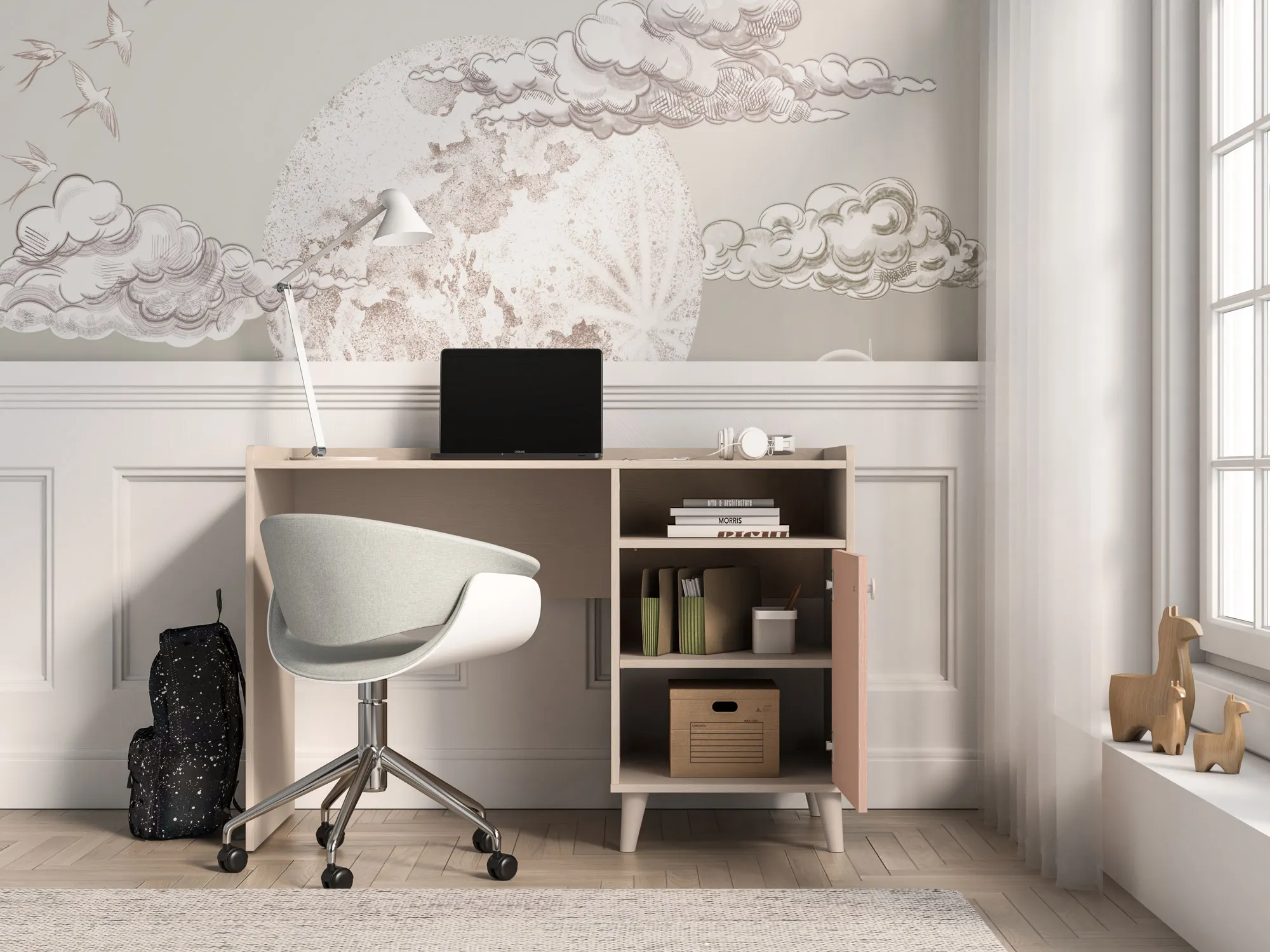 Biurko z szafką MEVEL 07 piasek pustyni, różowy - 1MEVE07-001