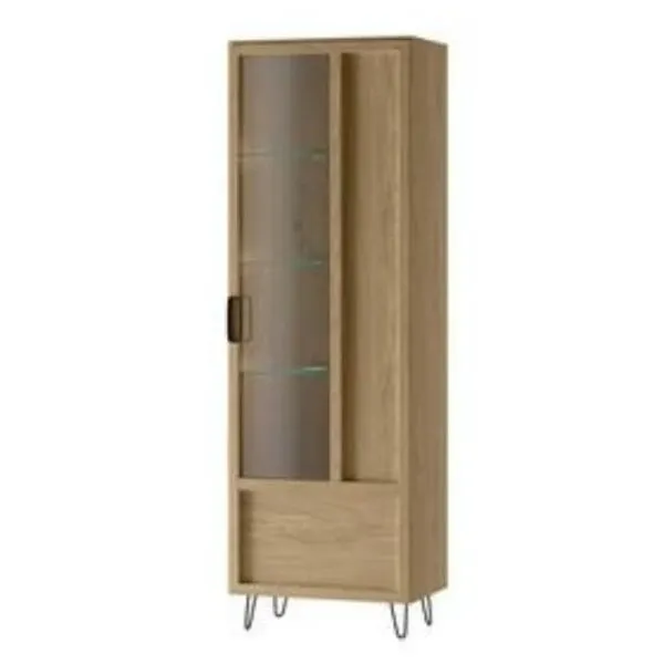 Witryna LIMBO 11 jednodrzwiowa z drewna dębowego z oświetleniem dąb naturalny 200x65x42cm