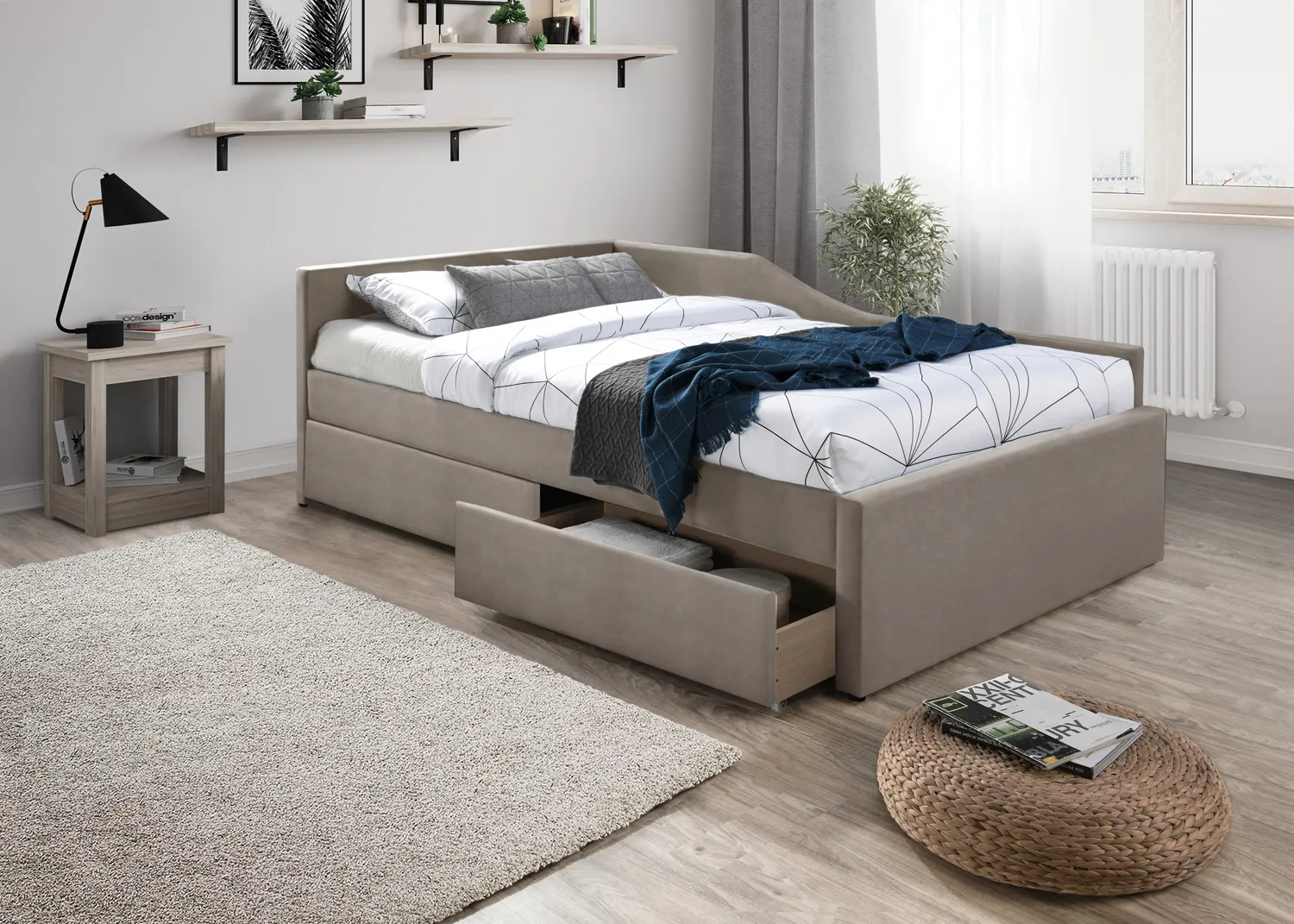 Łóżko z szufladami ELIOT VELVET 120X200 TAP. 228 ciemny beż